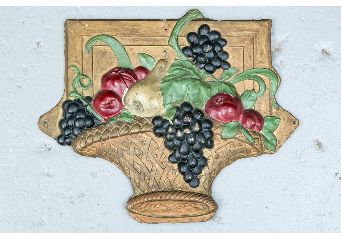 20th Century Painted Metal Plaque With Floral Bouquet Motif For Sale