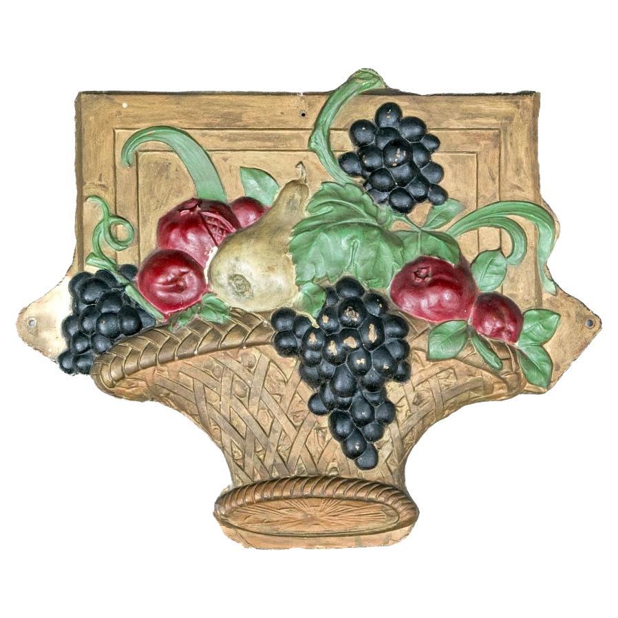 Painted Metal Plaque With Floral Bouquet Motif For Sale