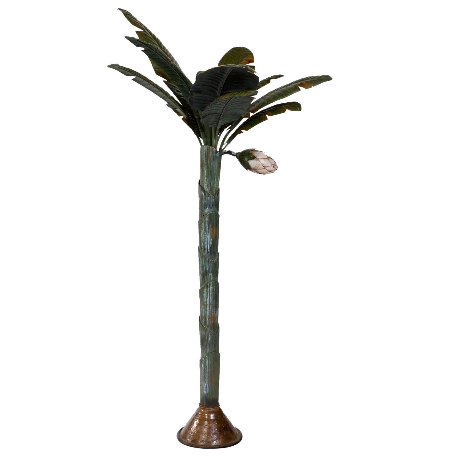 Painted Metal Sculpture of Palm or Banana Tree and Flower