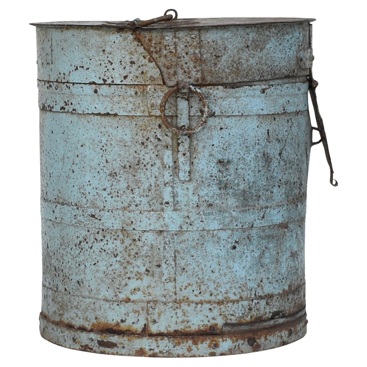 American Painted Metal Storage Planter Side Table Tin For Sale