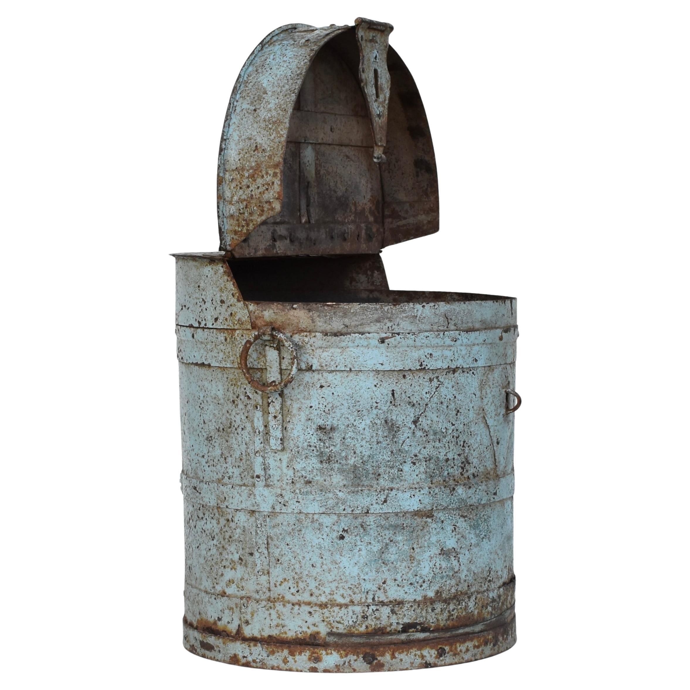 20th Century Painted Metal Storage Planter Side Table Tin For Sale