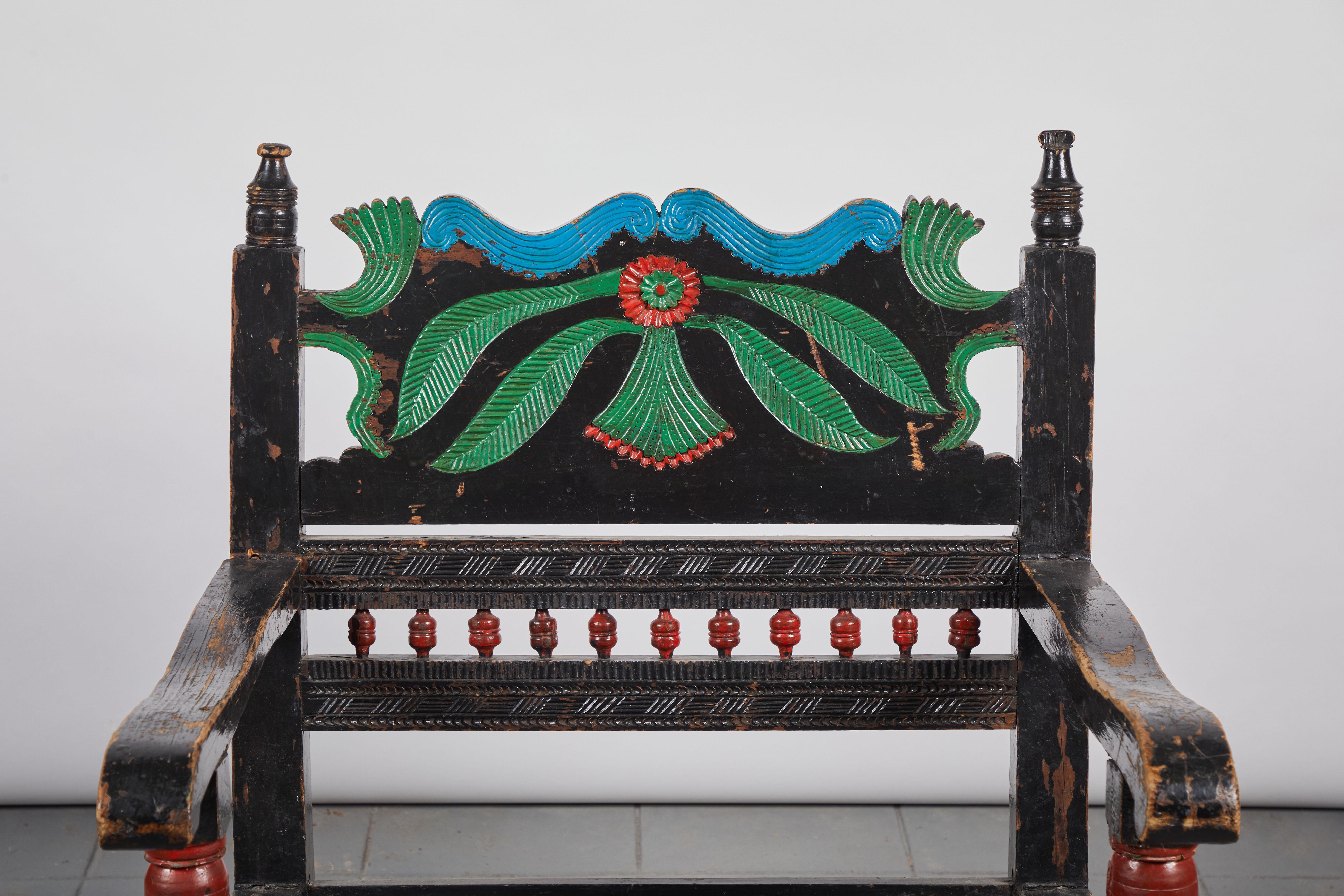 Painted Mexican Michoacan Armchair In Good Condition In Los Angeles, CA