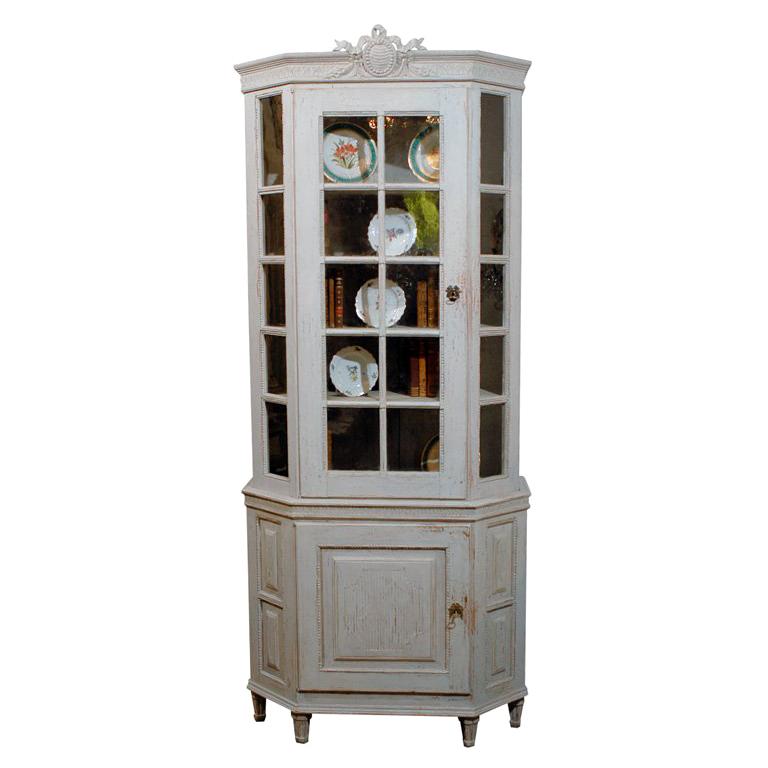 Painted Mid-19th Century Vitrine Bookcase, Two Pieces