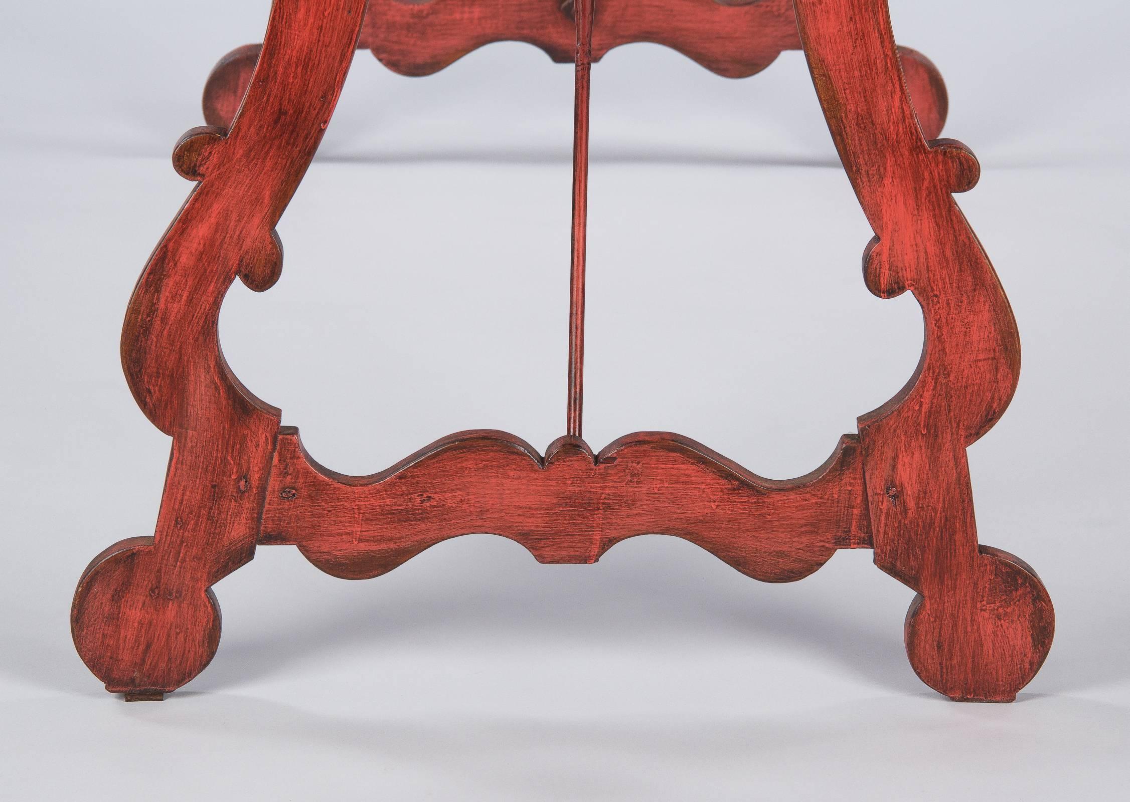 Spanish Painted Red Midcentury Pine Table, 1950s 7