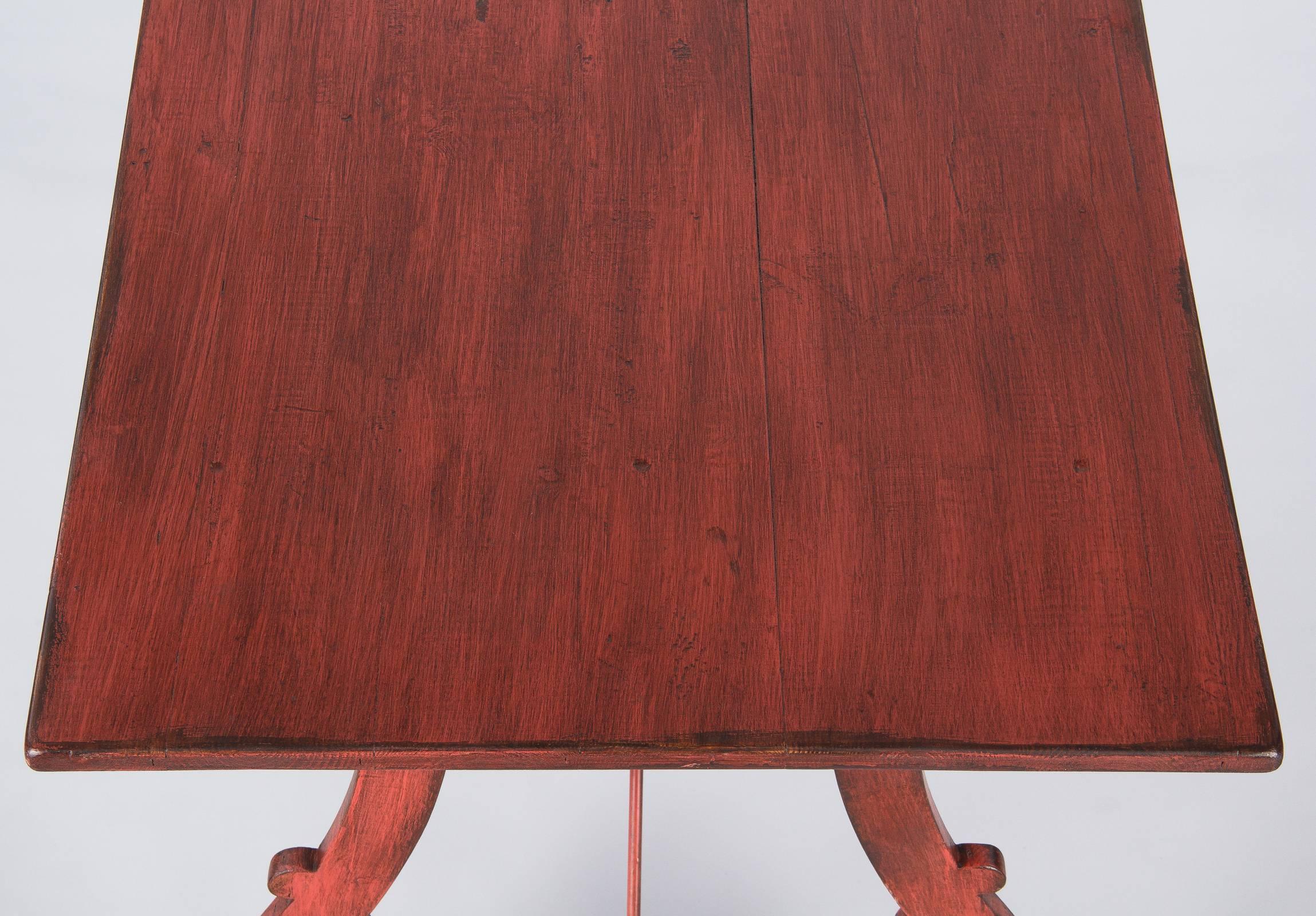 Spanish Painted Red Midcentury Pine Table, 1950s 9