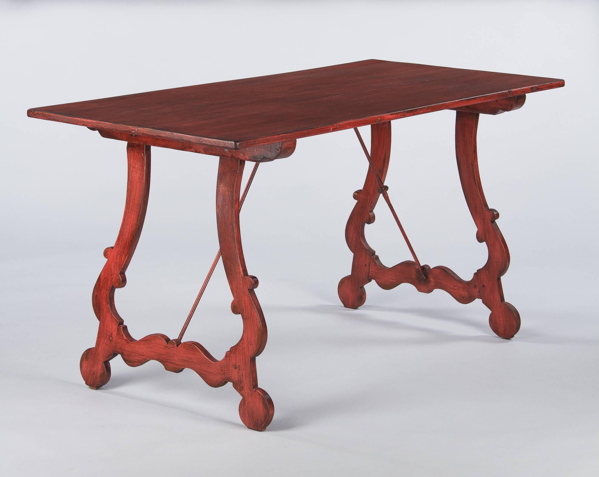 Spanish Colonial Spanish Painted Red Midcentury Pine Table, 1950s