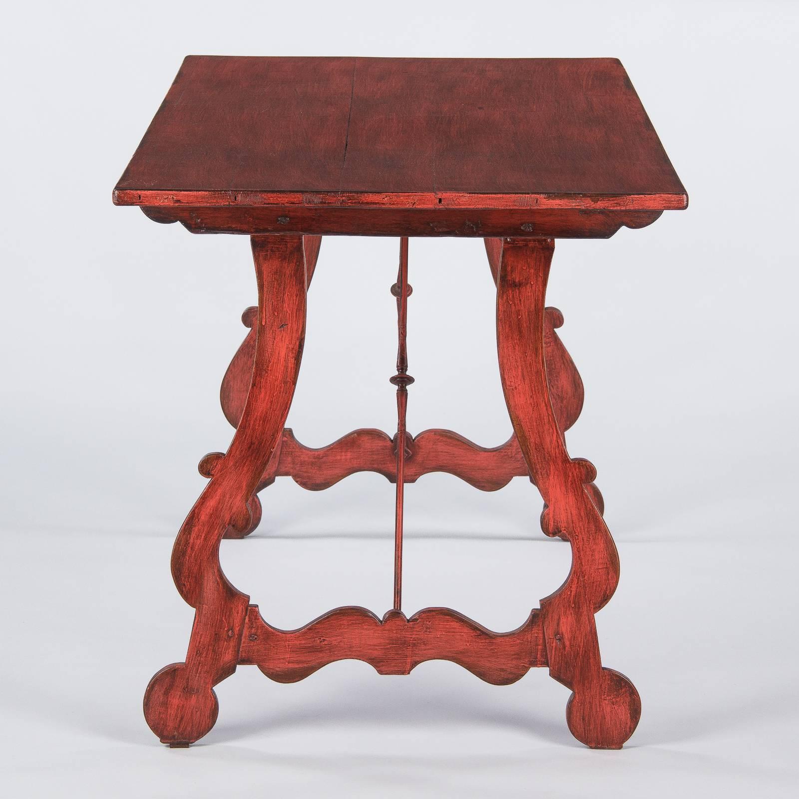 20th Century Spanish Painted Red Midcentury Pine Table, 1950s