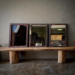 Antique Painted Mirror, Distressed Wood Frame, French, Circa 1890
