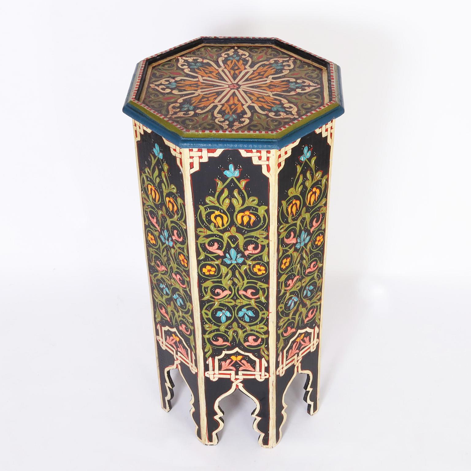 Moorish Painted Moroccan Stand or Pedestal For Sale