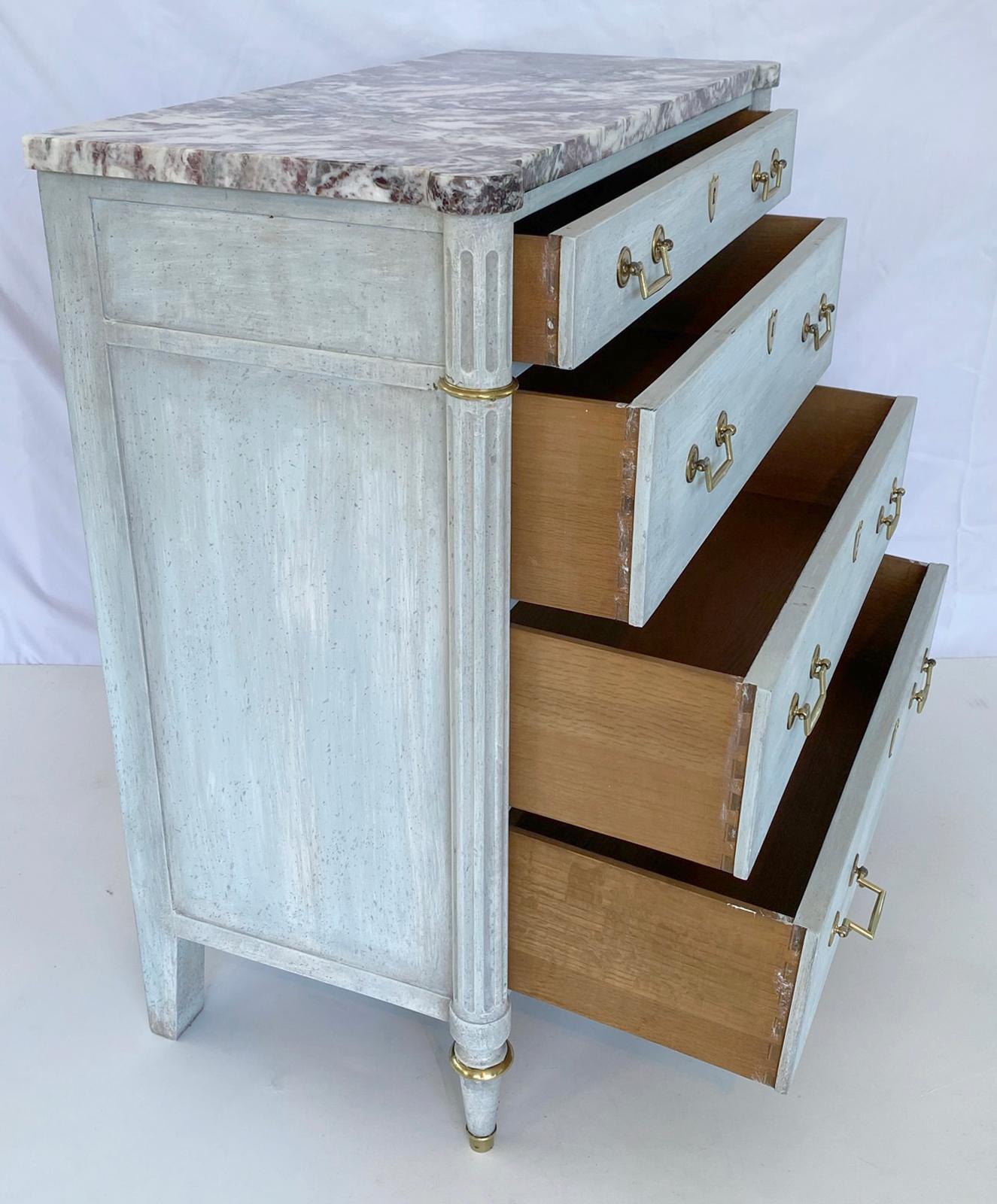 American Painted Narrow Neoclassical Chest with Rouge Marble Top by Baker For Sale