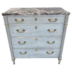 Painted Narrow Neoclassical Chest with Rouge Marble Top by Baker