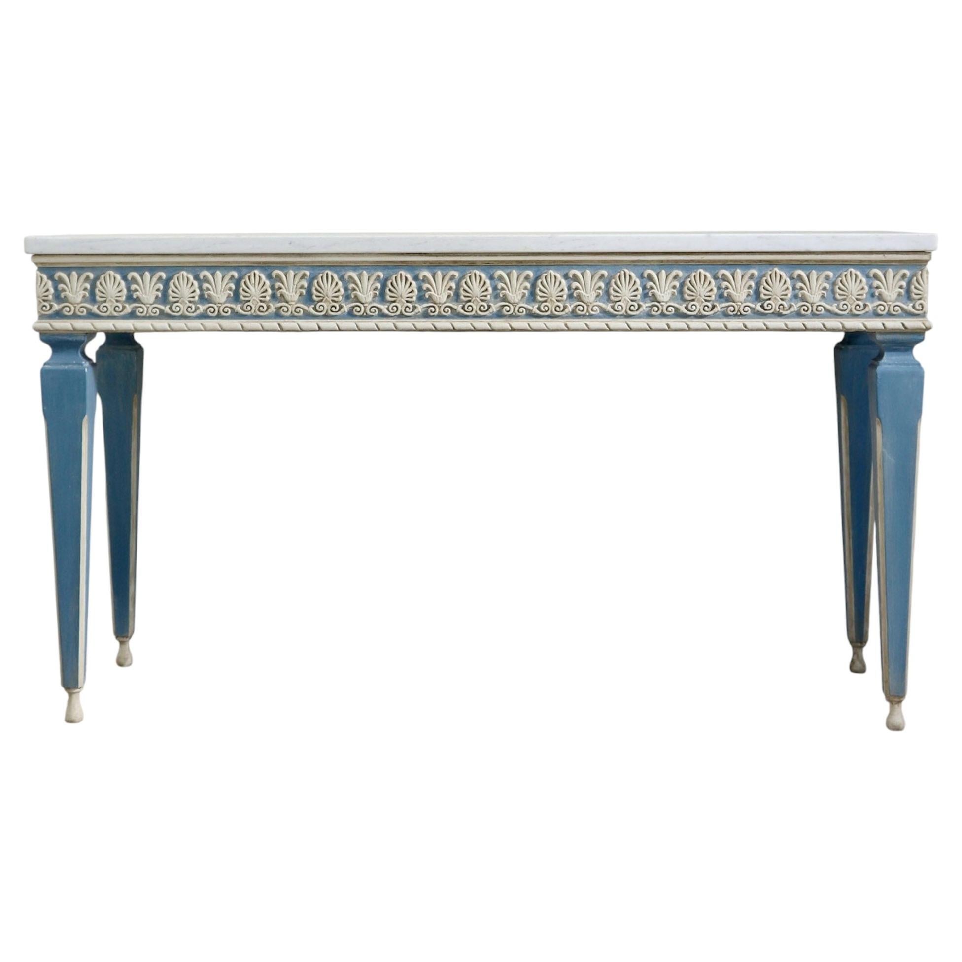 Console néoclassique peinte avec plateau en marbre de Carrare
