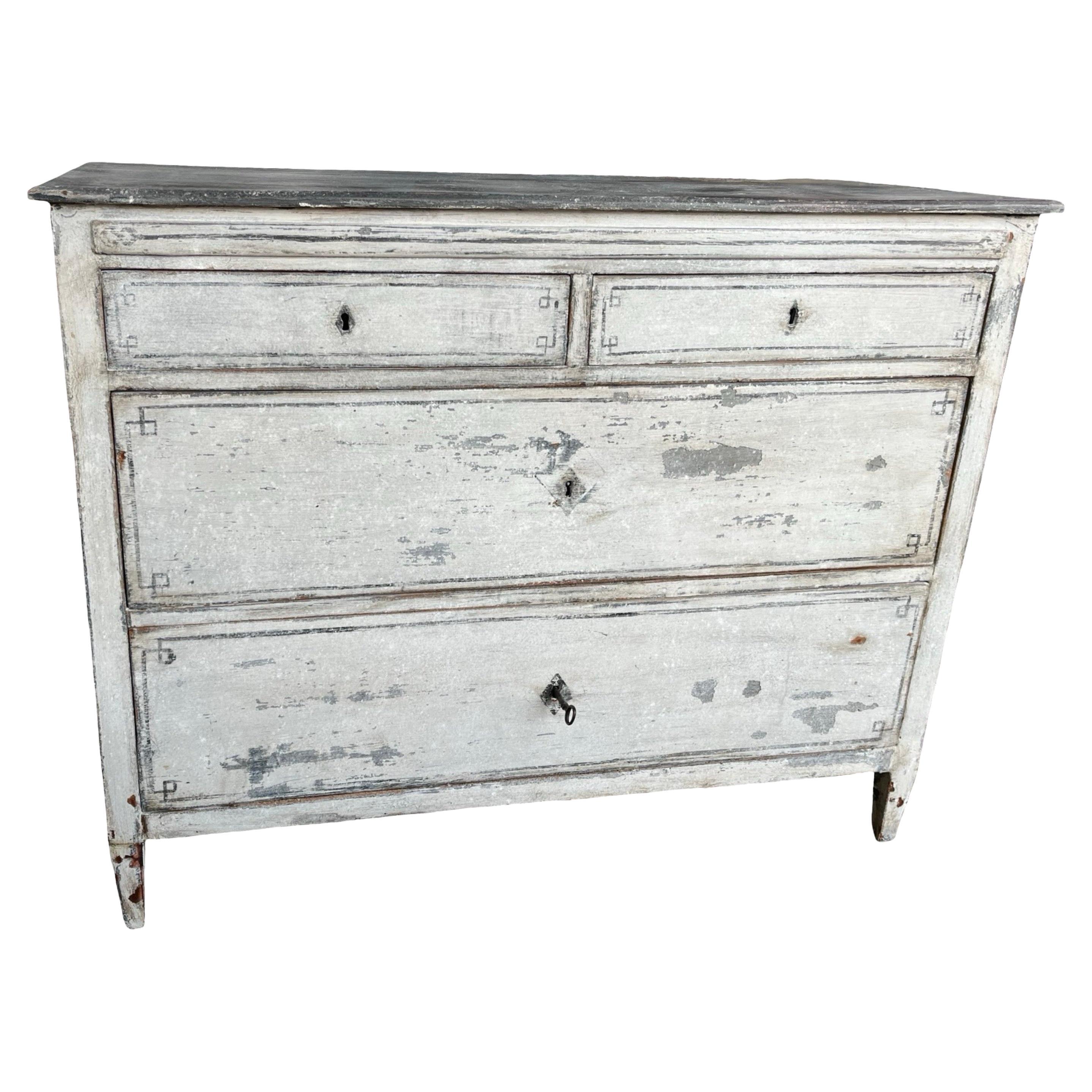 Painted Neoclassical Italian Walnut Commode, Chest Of Drawers