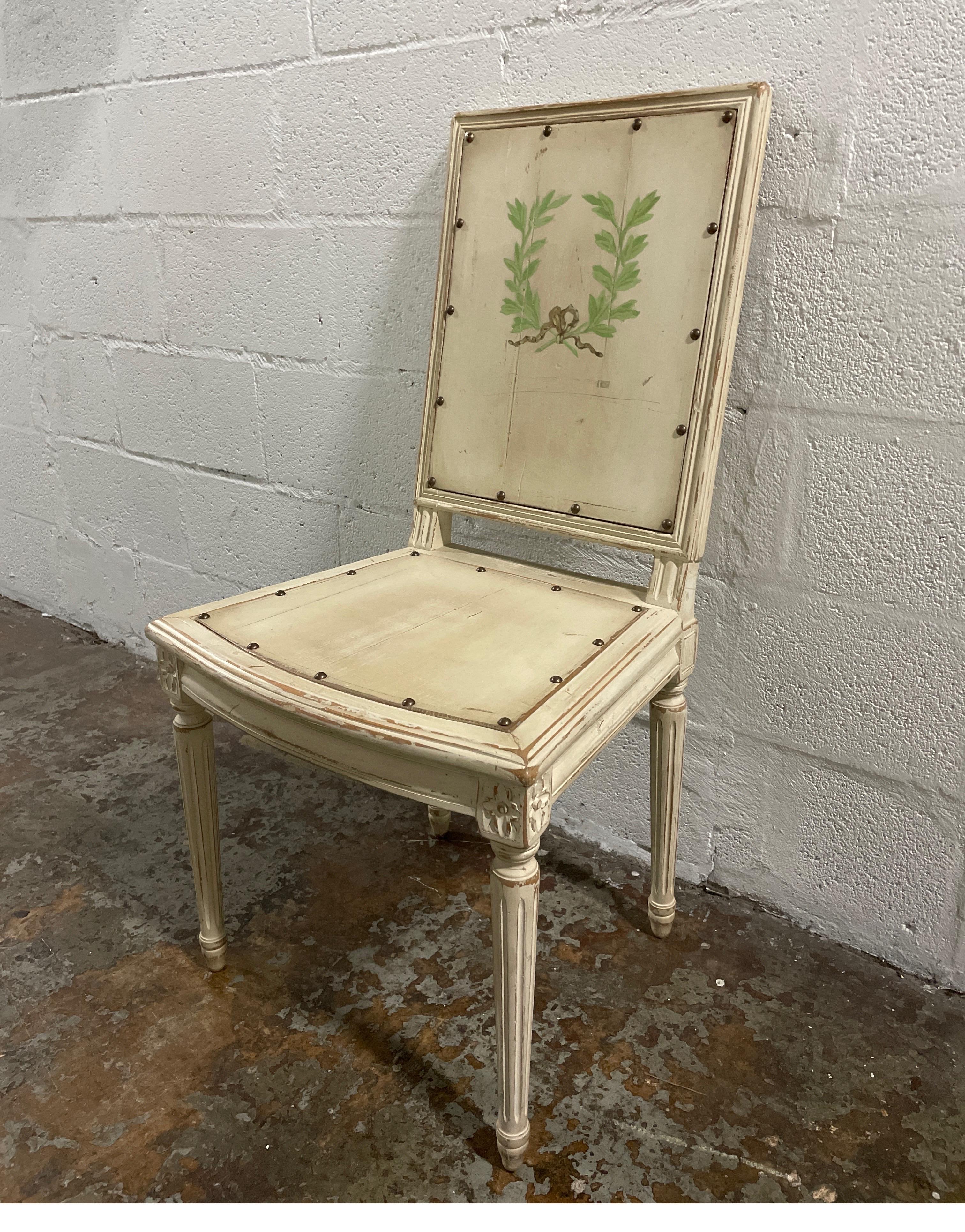 Painted Neoclassical side or desk chair with laurel wreath & studs.