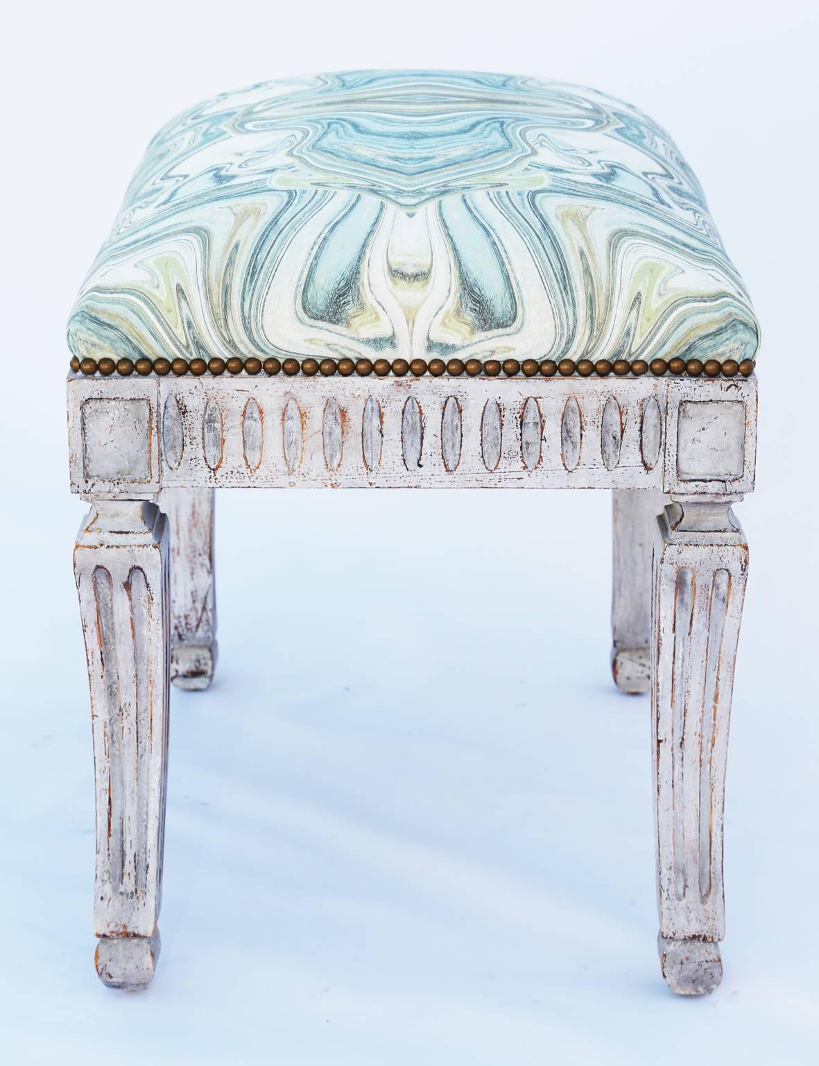 Upholstery Painted Neoclassical Stool with Crown Seat