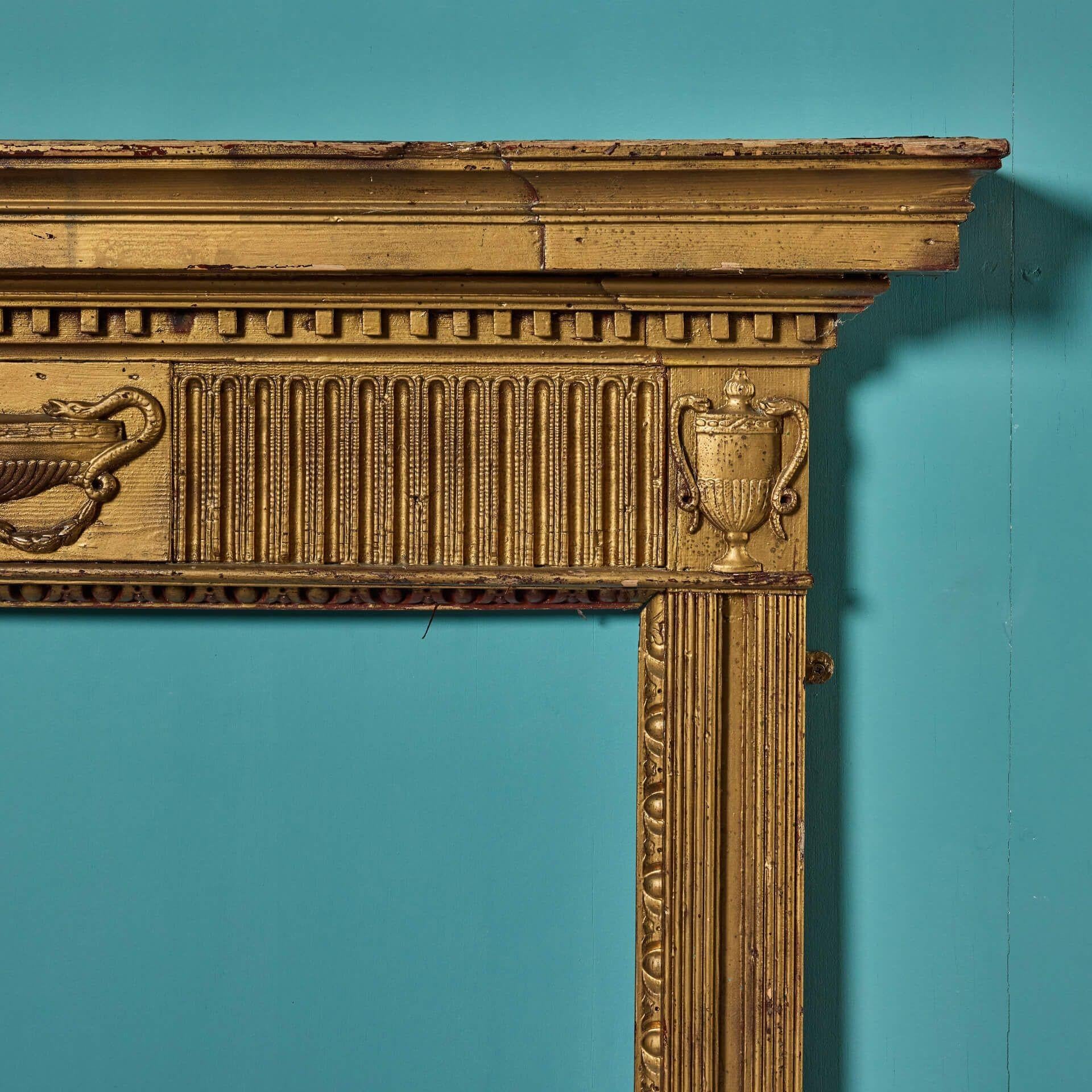 English Painted Neoclassical Style Antique Georgian Fire Mantel For Sale