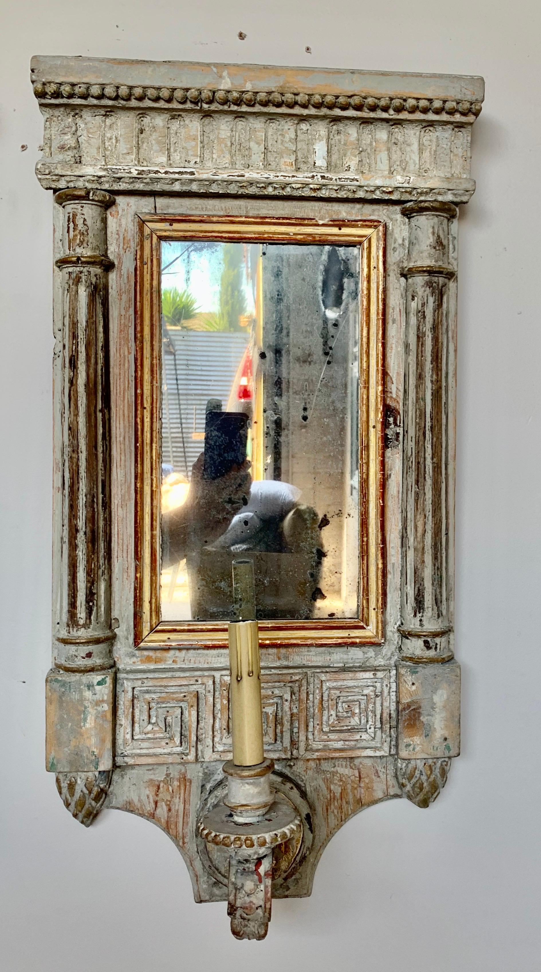Hand-Painted Painted Neoclassical Style Mirrored Italian Sconces, Pair