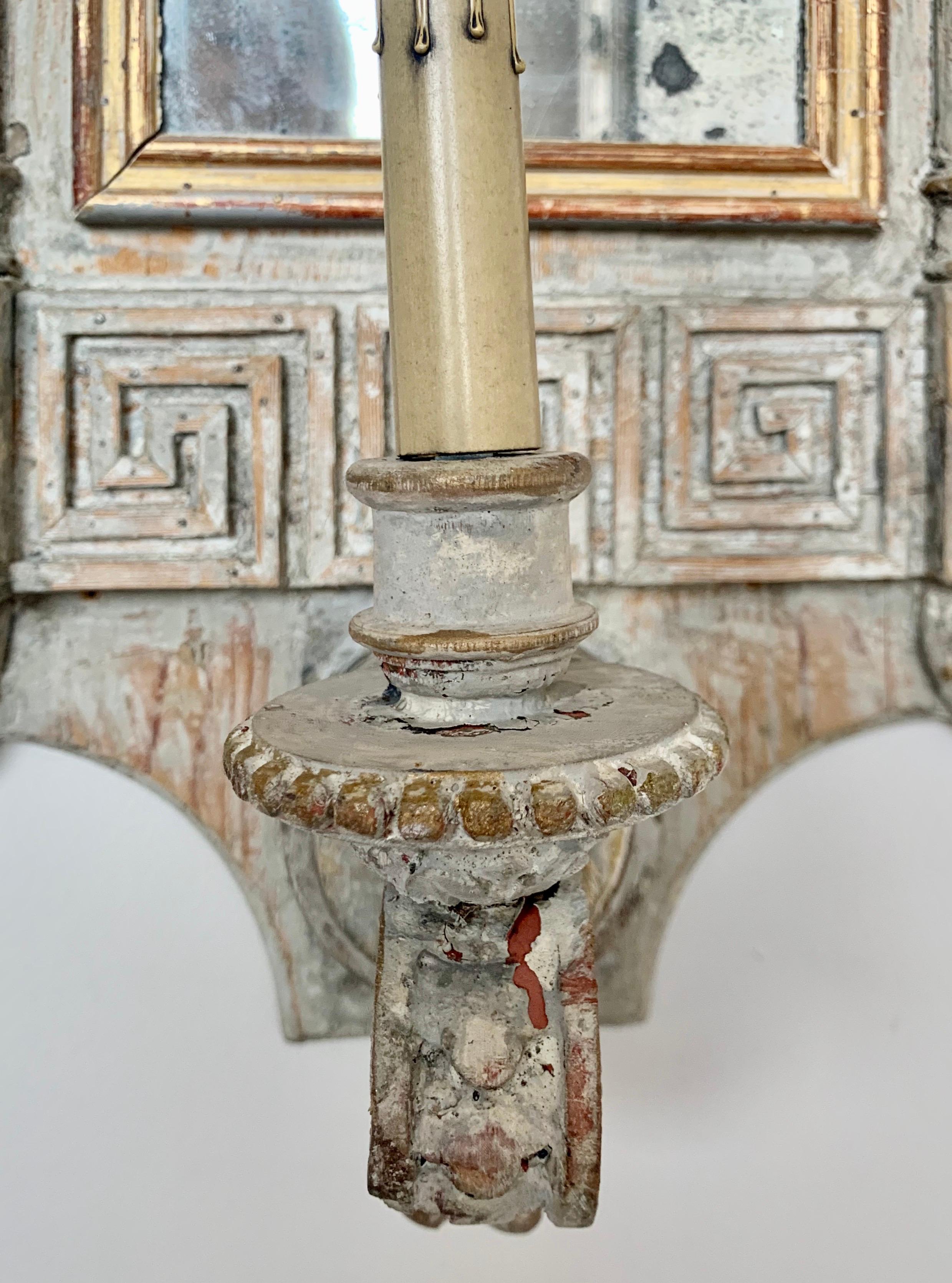 Painted Neoclassical Style Mirrored Italian Sconces, Pair 3