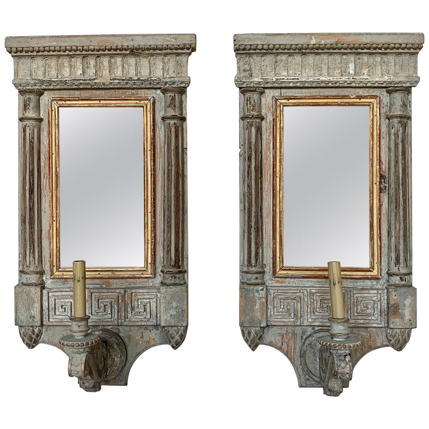 Painted Neoclassical Style Mirrored Italian Sconces, Pair