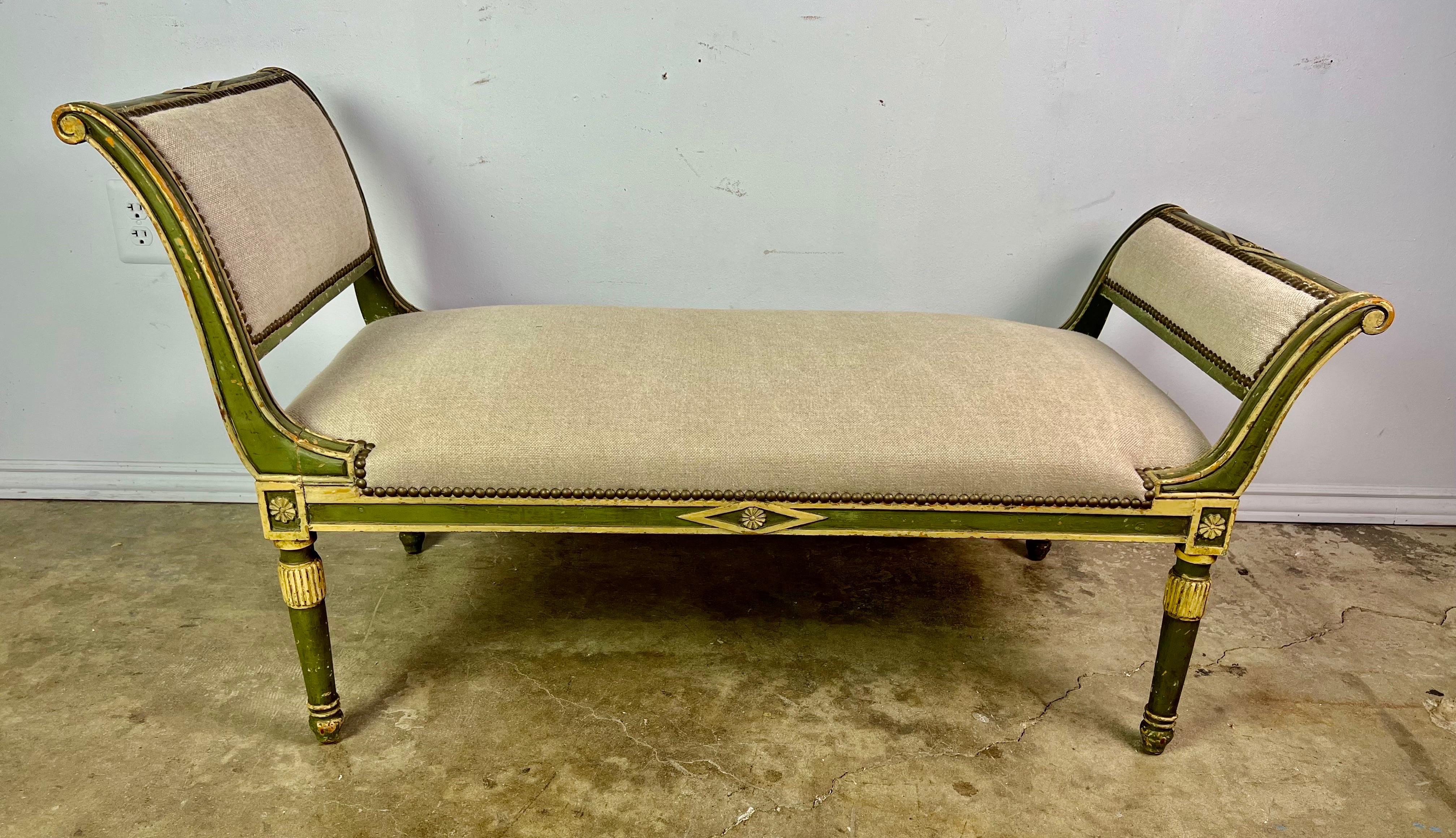 Painted Neoclassical Style Painted Bench C. 1920 For Sale 5