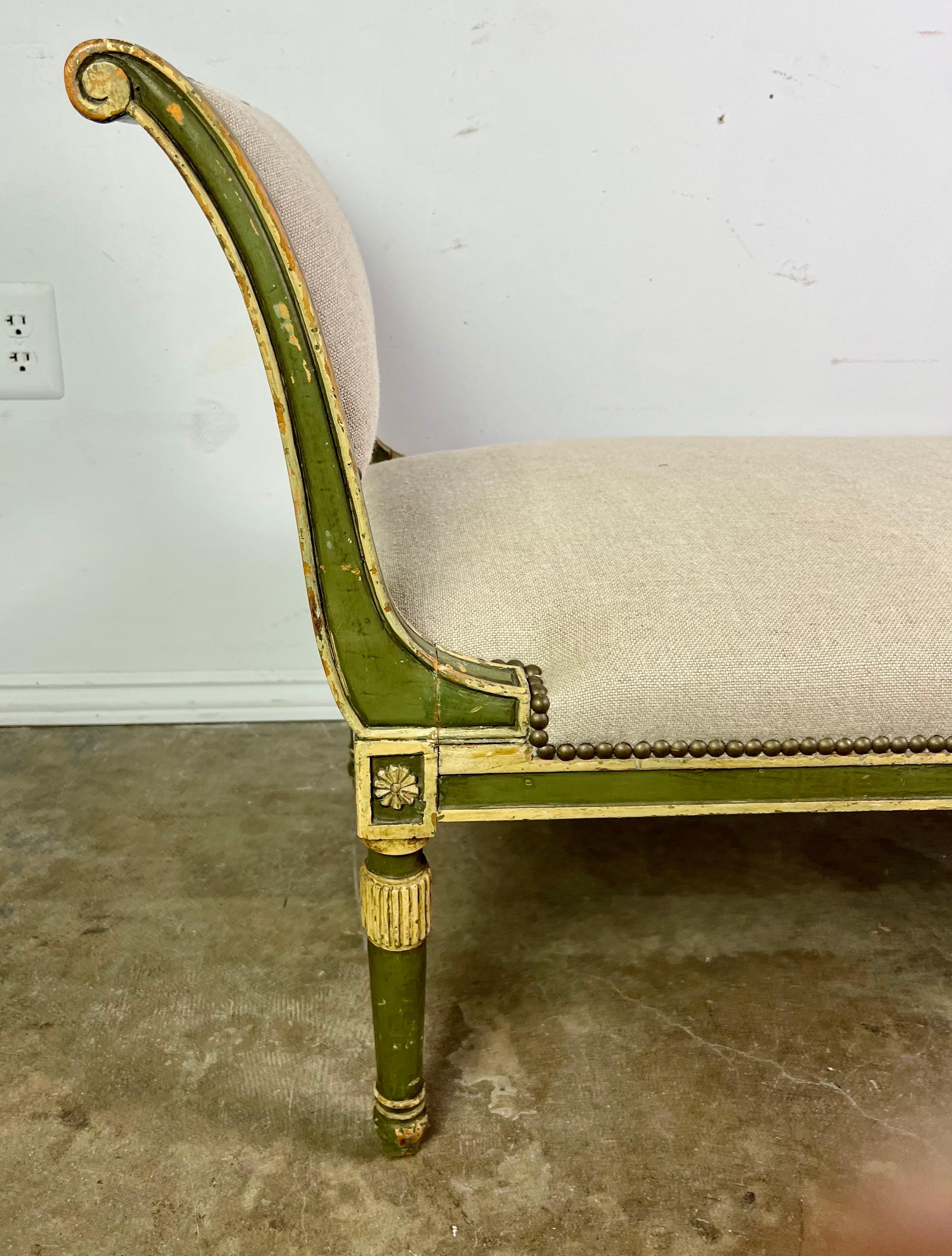 Painted Neoclassical Style Painted Bench C. 1920 For Sale 6