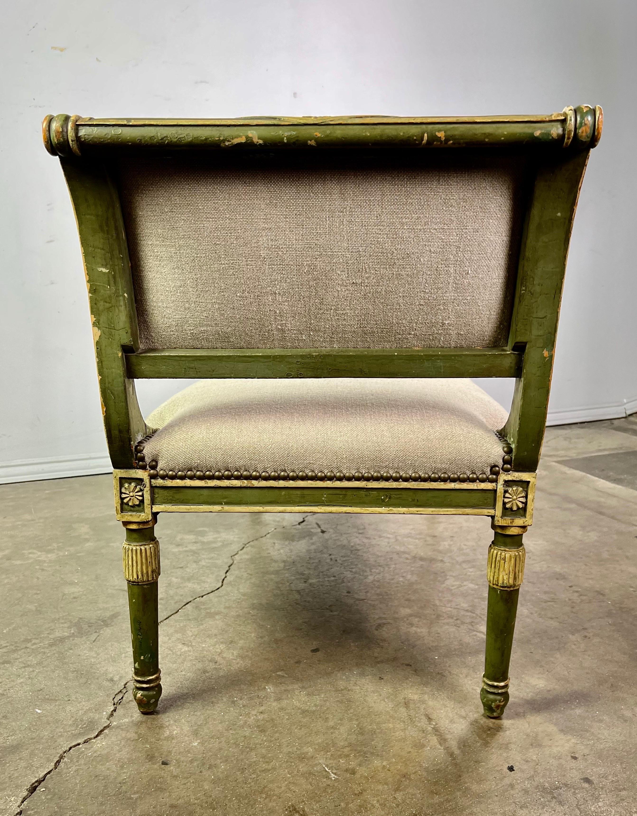 Early 20th Century Painted Neoclassical Style Painted Bench C. 1920 For Sale