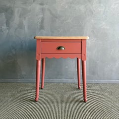 Painted Night Stand or Side Table in Salmon Pink with Natural White Oak Top