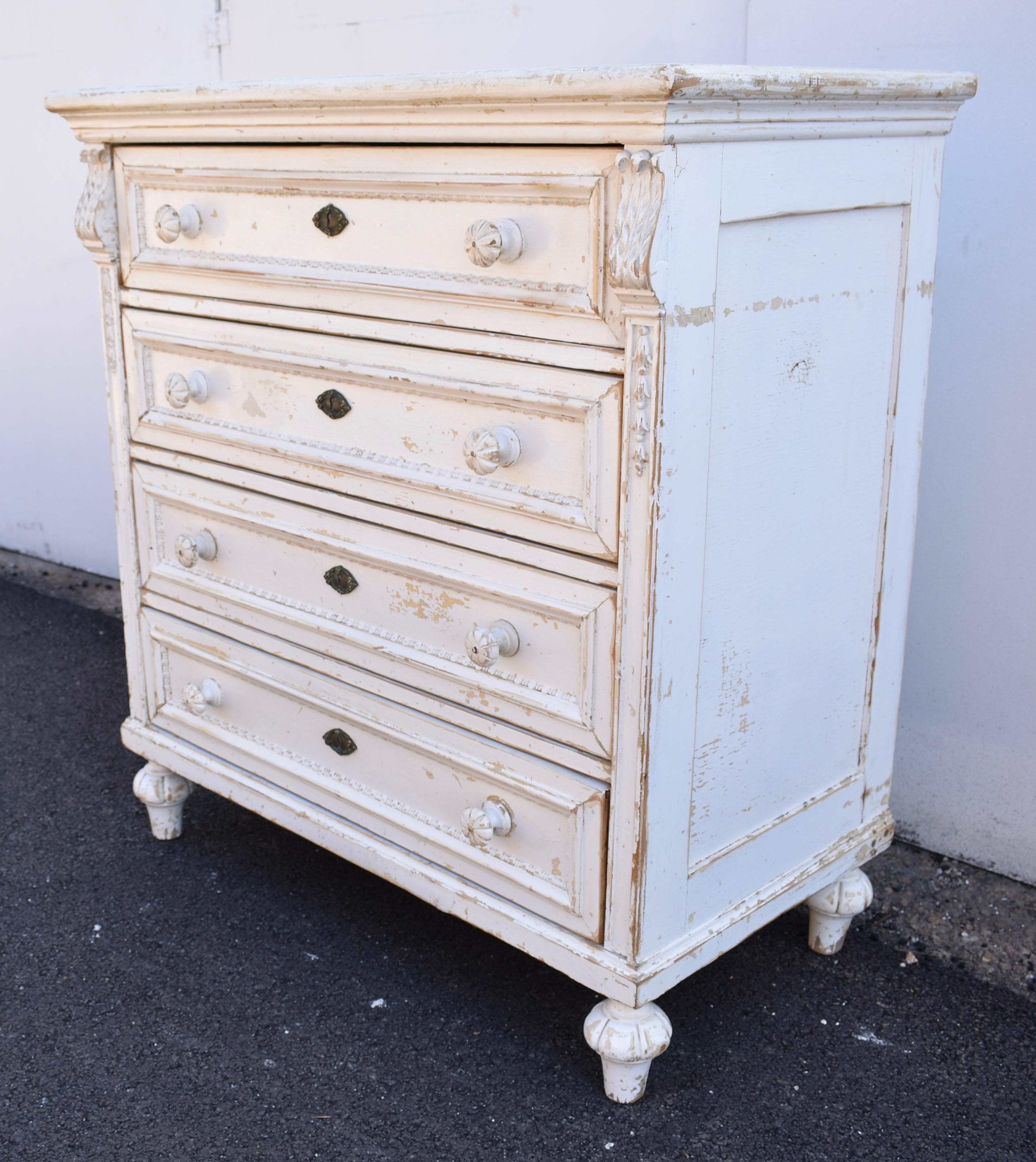 Hand-Painted Painted Oak Chest of Four Drawers For Sale
