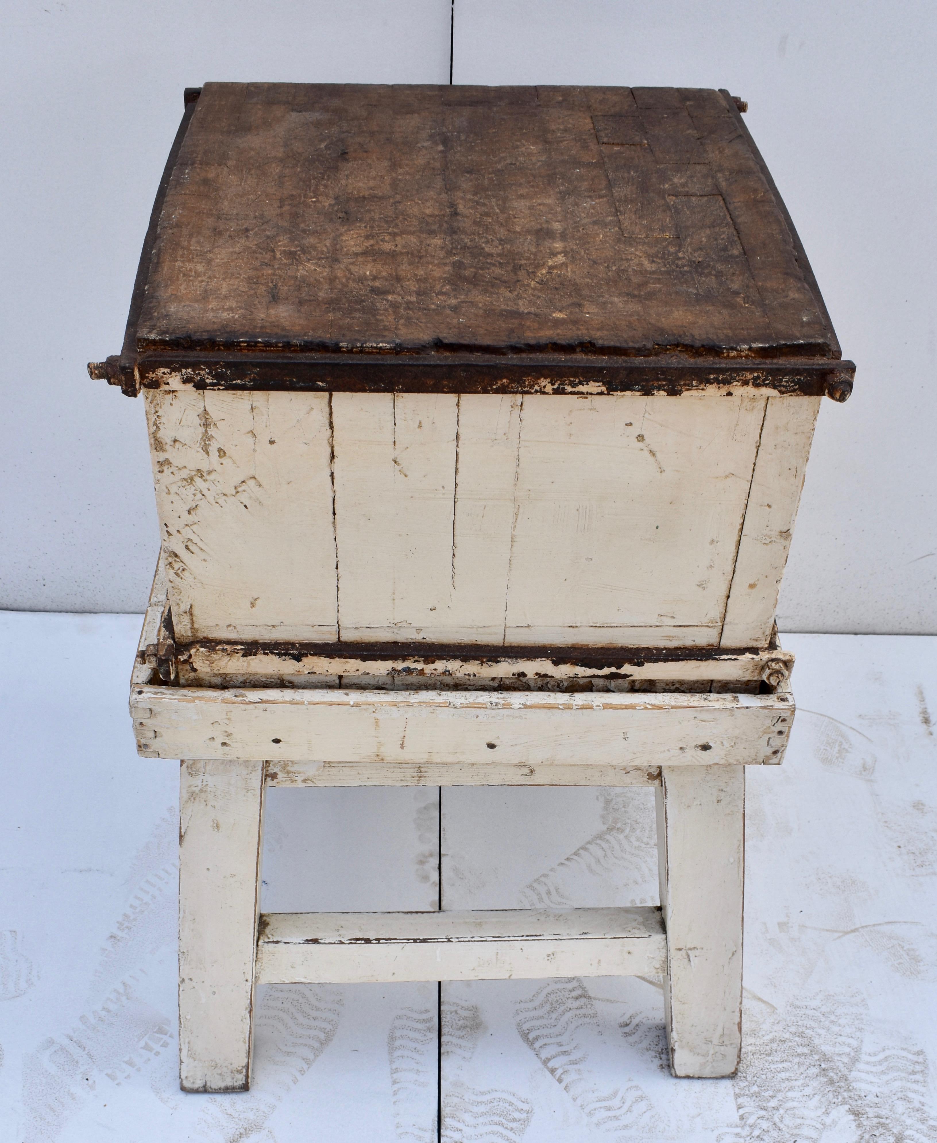 Wrought Iron Painted Oak Chopping Block on Stand For Sale