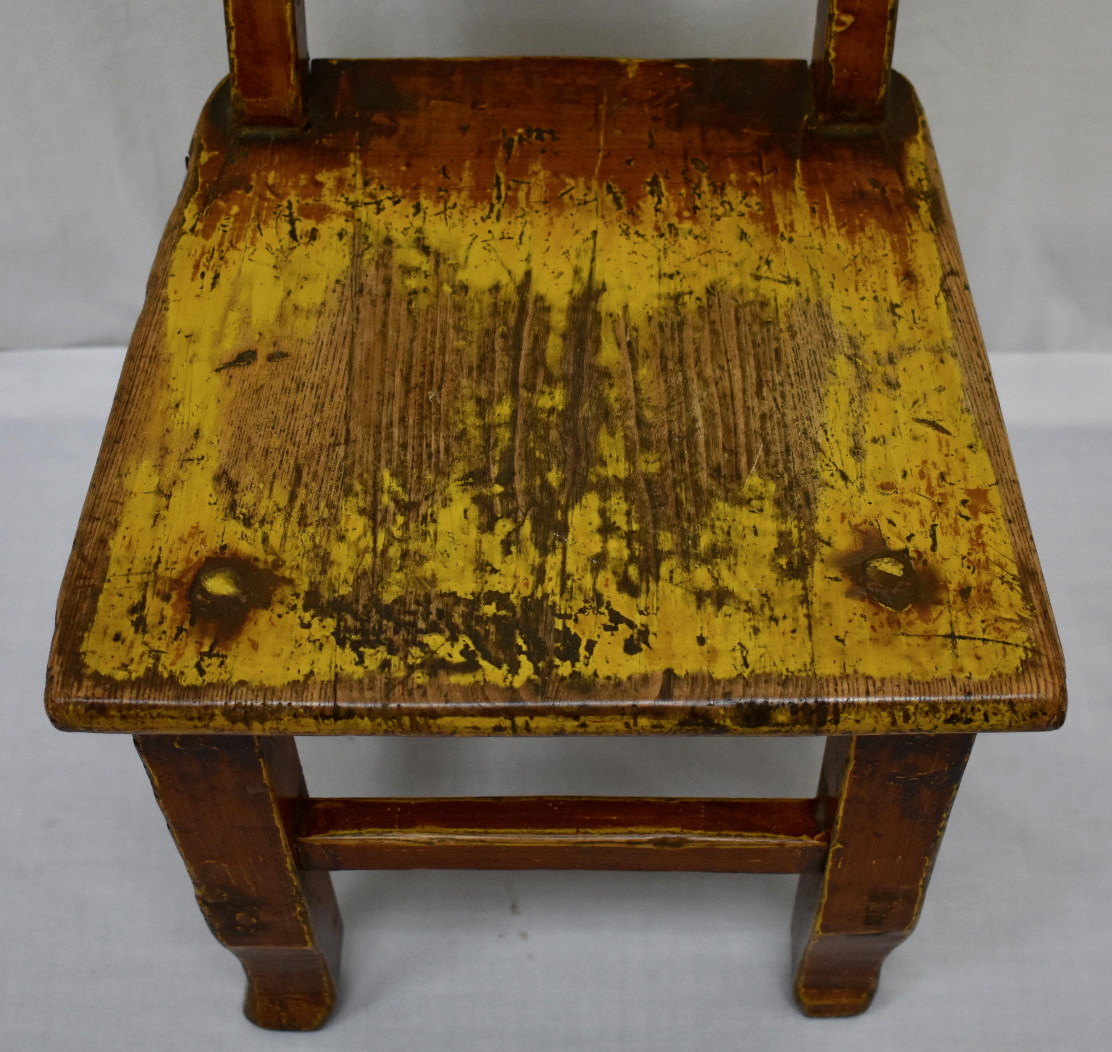 Hungarian Painted Oak Plank-Seat Child's Chair