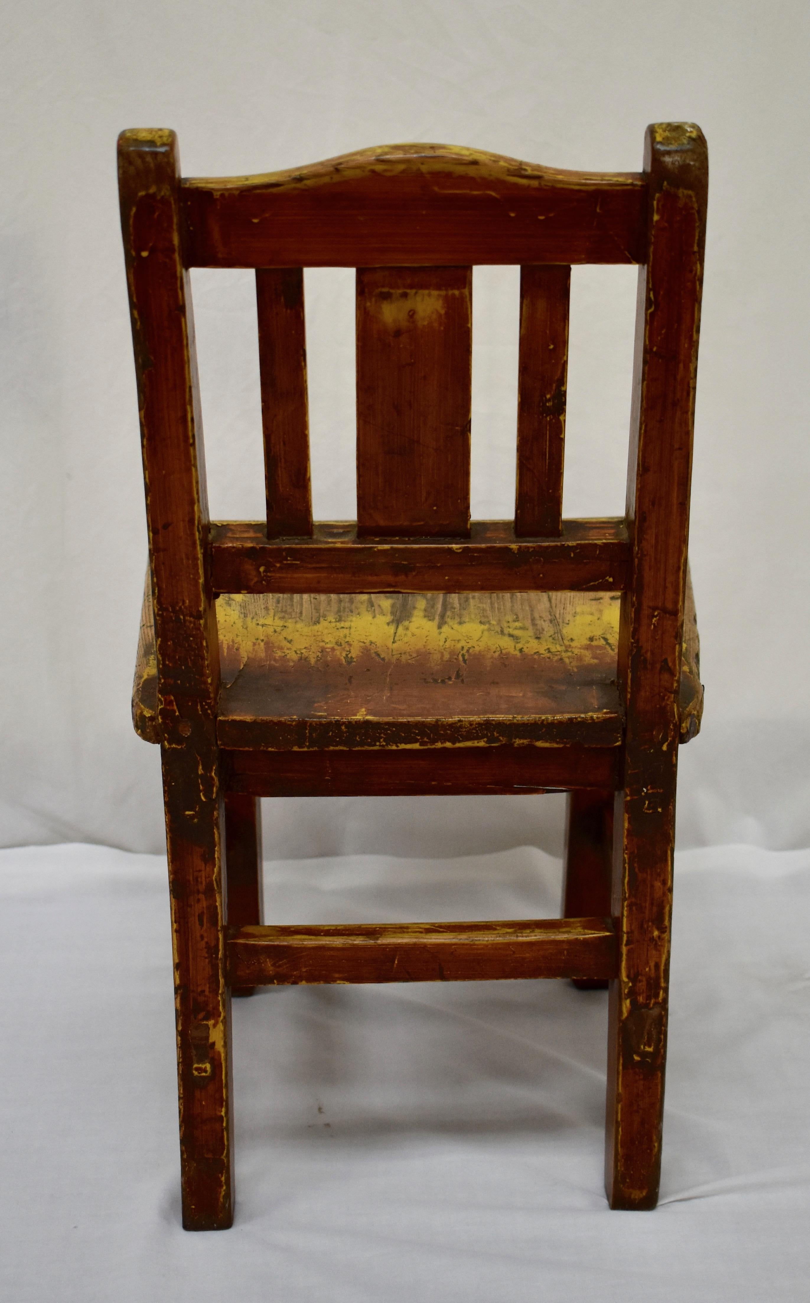 19th Century Painted Oak Plank-Seat Child's Chair