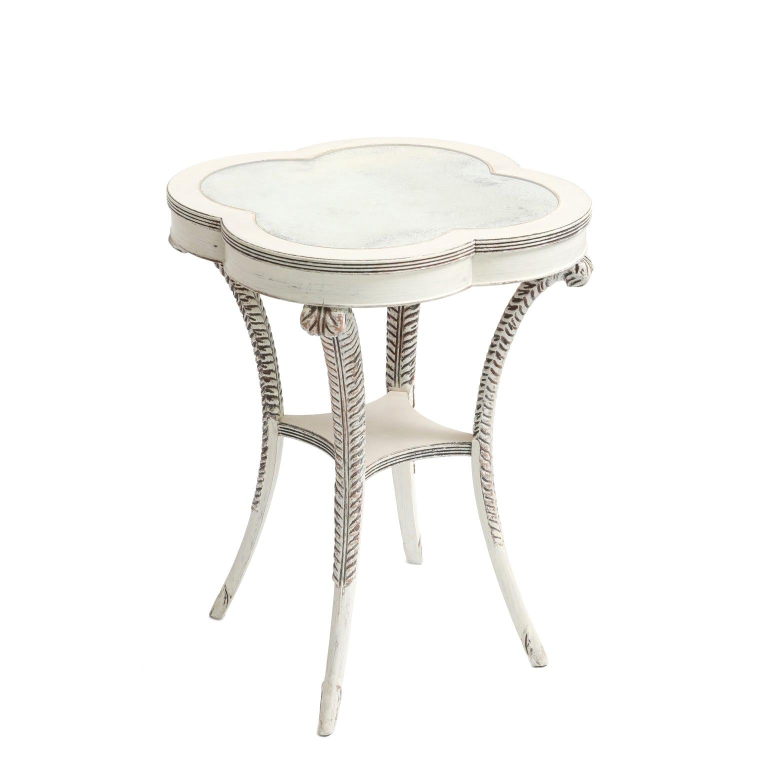 Painted Occasional Table with Mirrored Top on Plume-Carved Legs