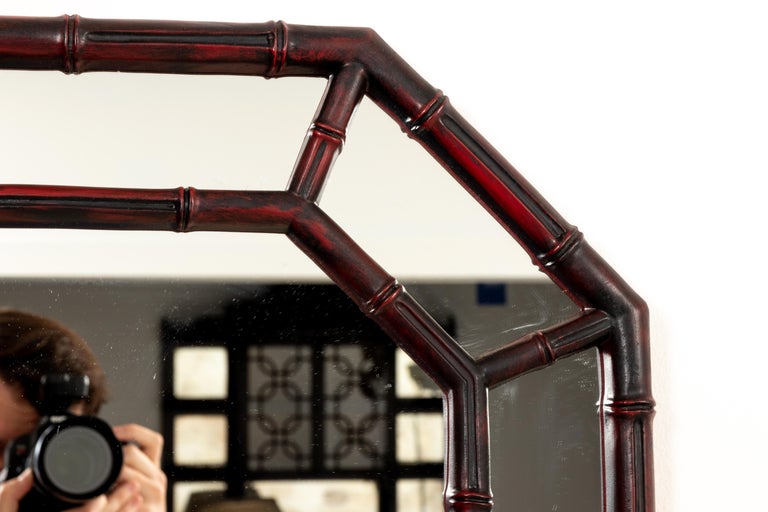 Hollywood Regency Painted Octagon Faux Bamboo Mirror For Sale