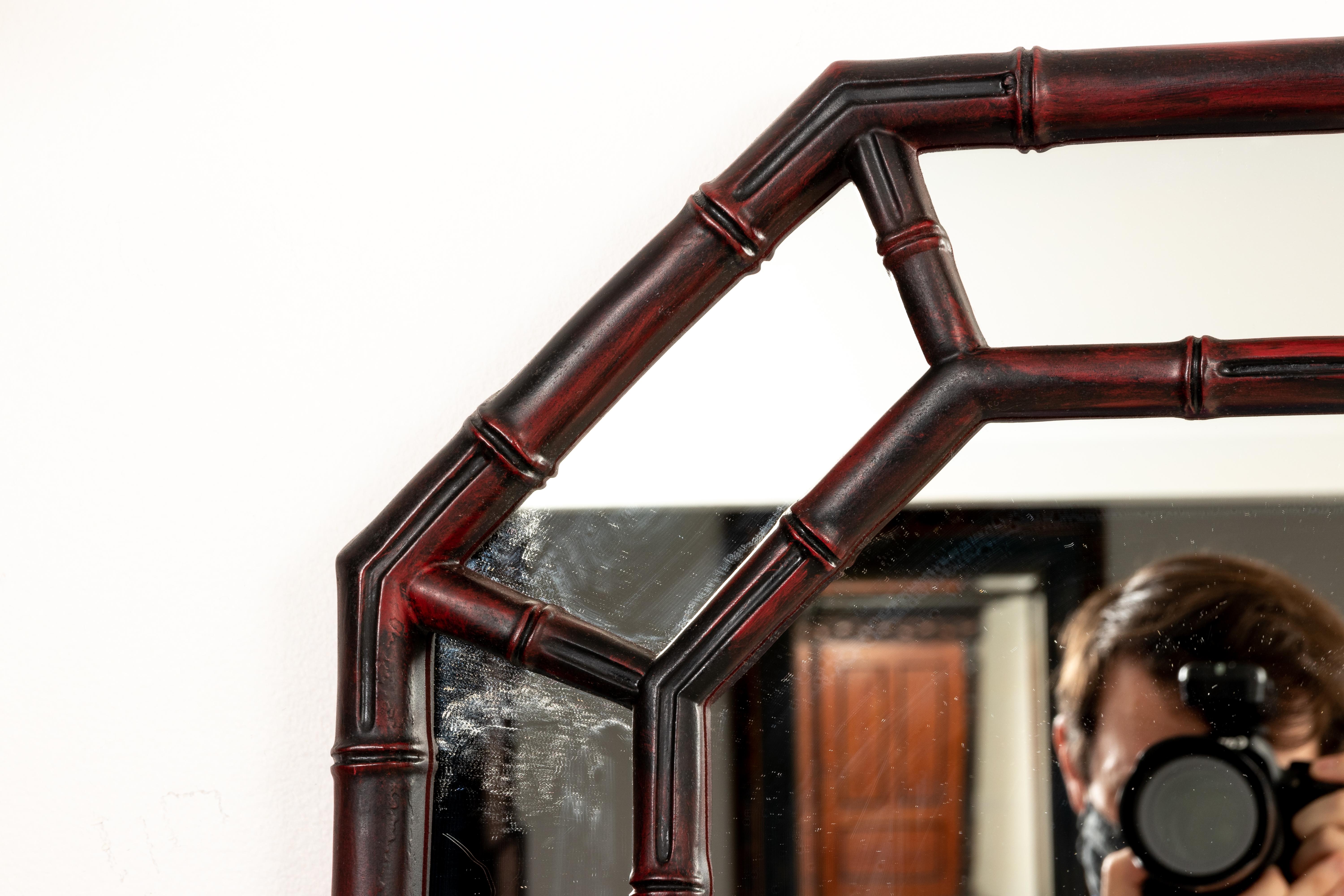 Hollywood Regency Painted Octagon Faux Bamboo Mirror