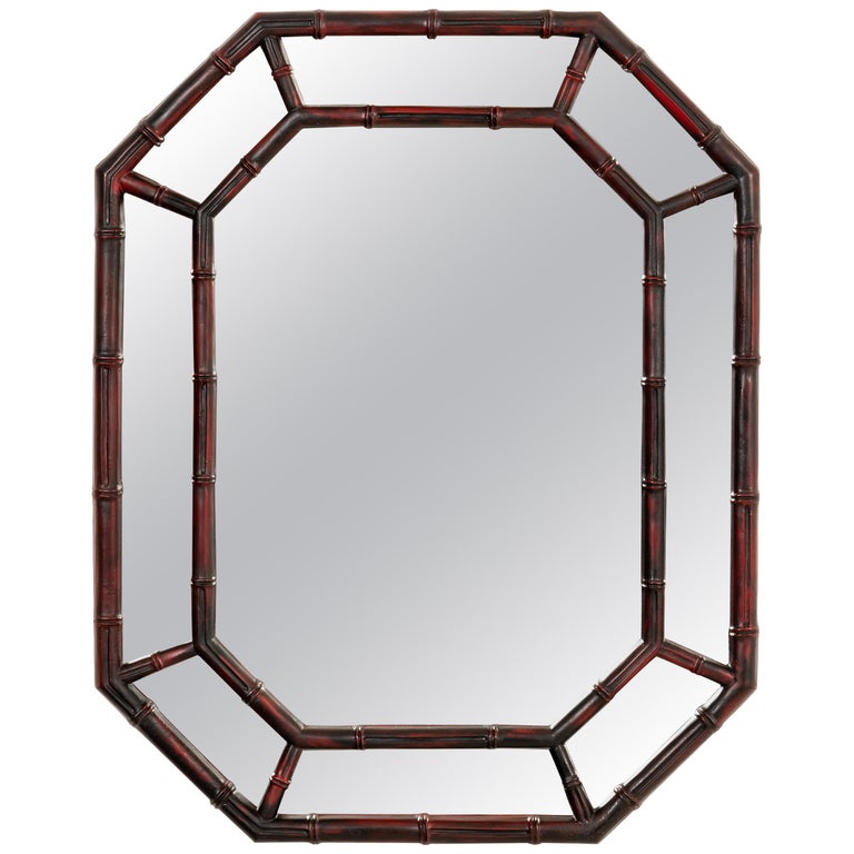 Painted Octagon Faux Bamboo Mirror For Sale