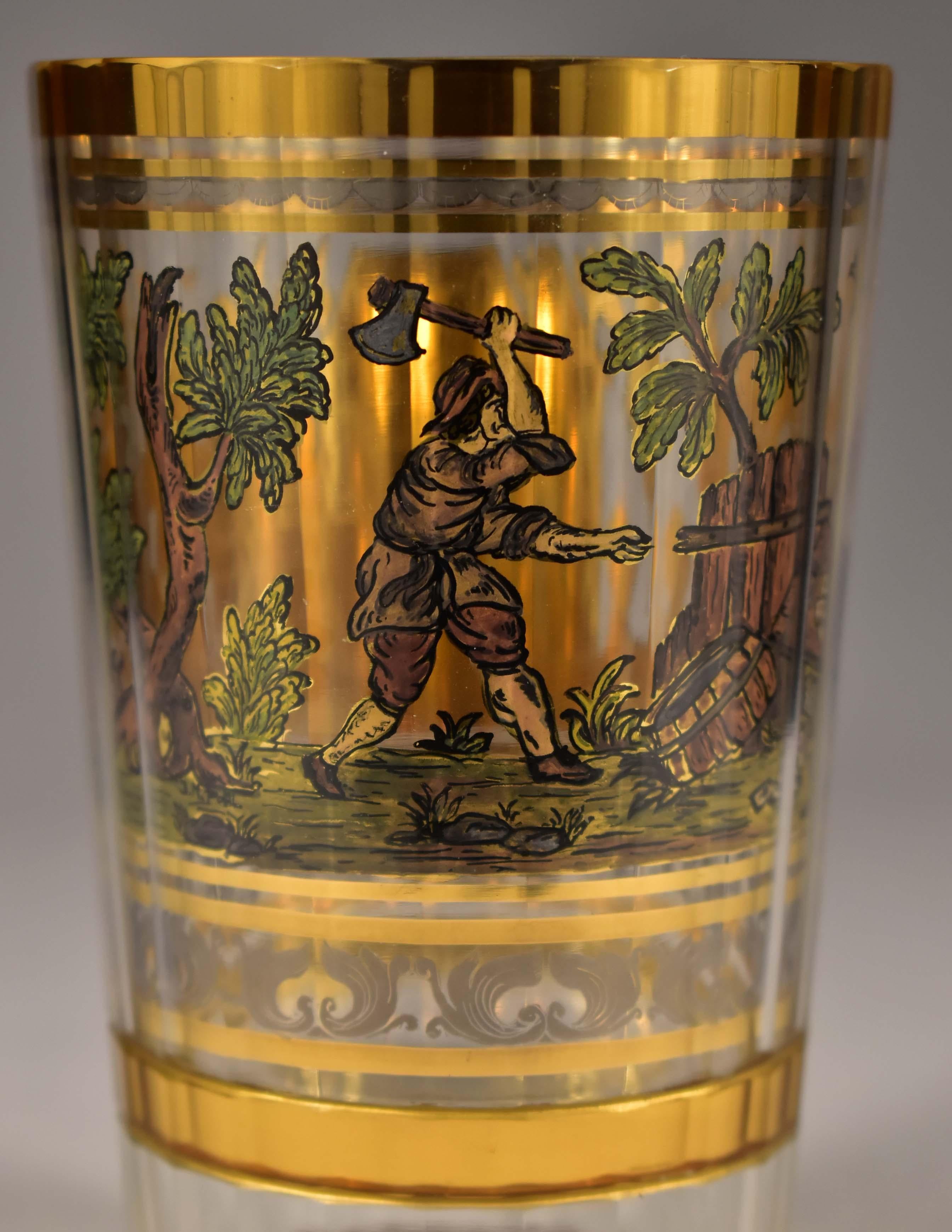 Painted on Gold Double-Walled Goblet, Dice and Cards 20th Century 5
