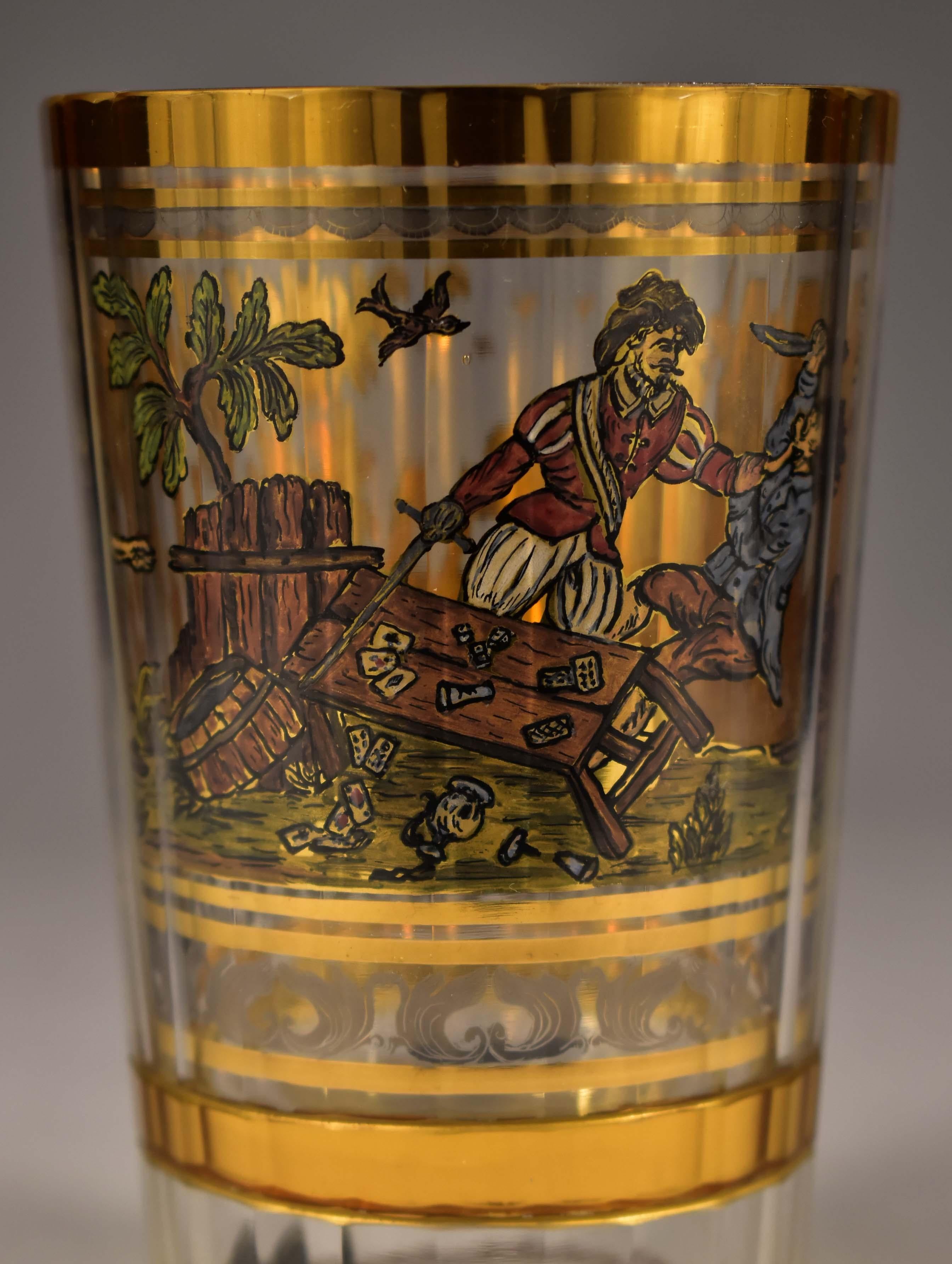 Painted on Gold Double-Walled Goblet, Dice and Cards 20th Century 6