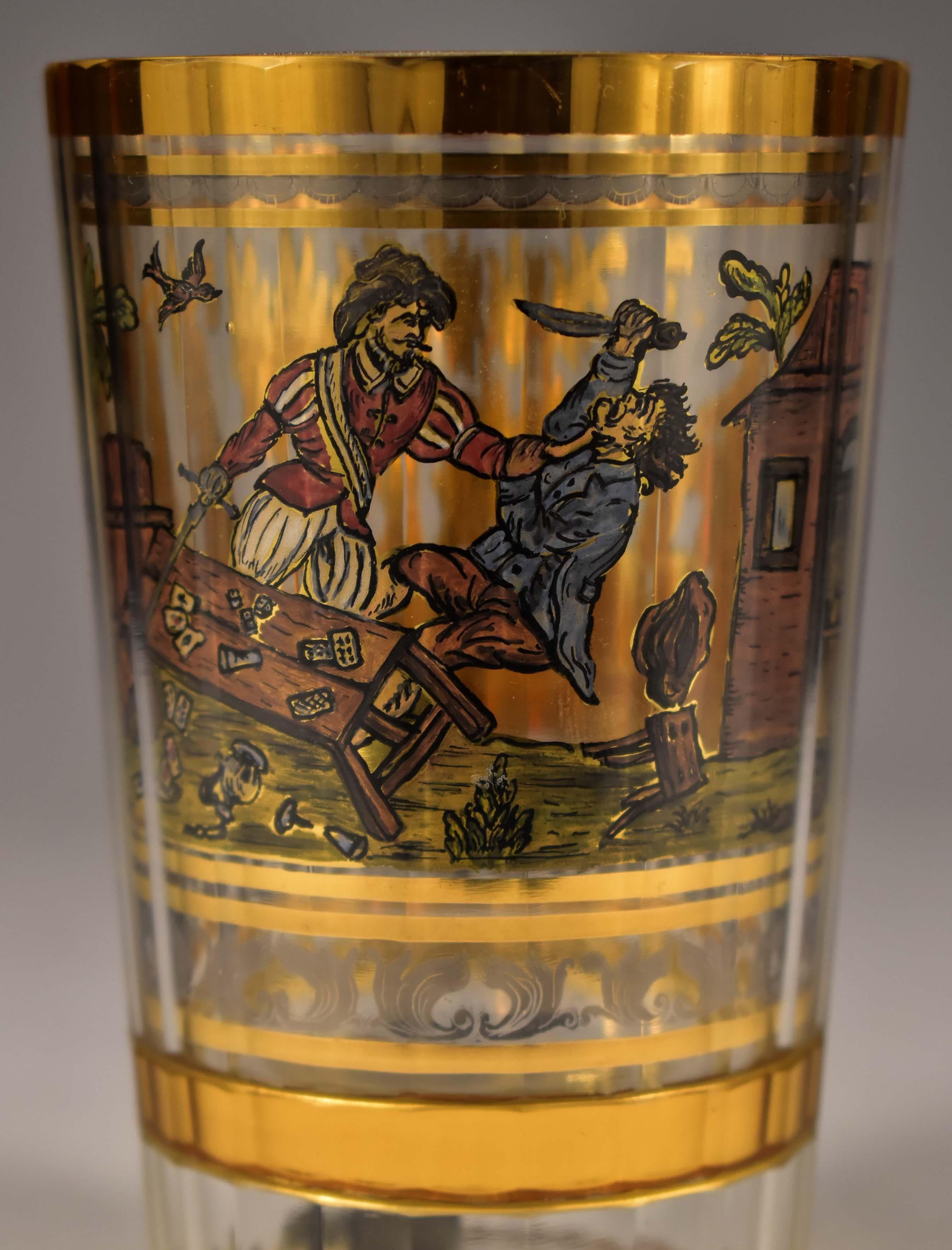 Painted on Gold Double-Walled Goblet, Dice and Cards 20th Century 7