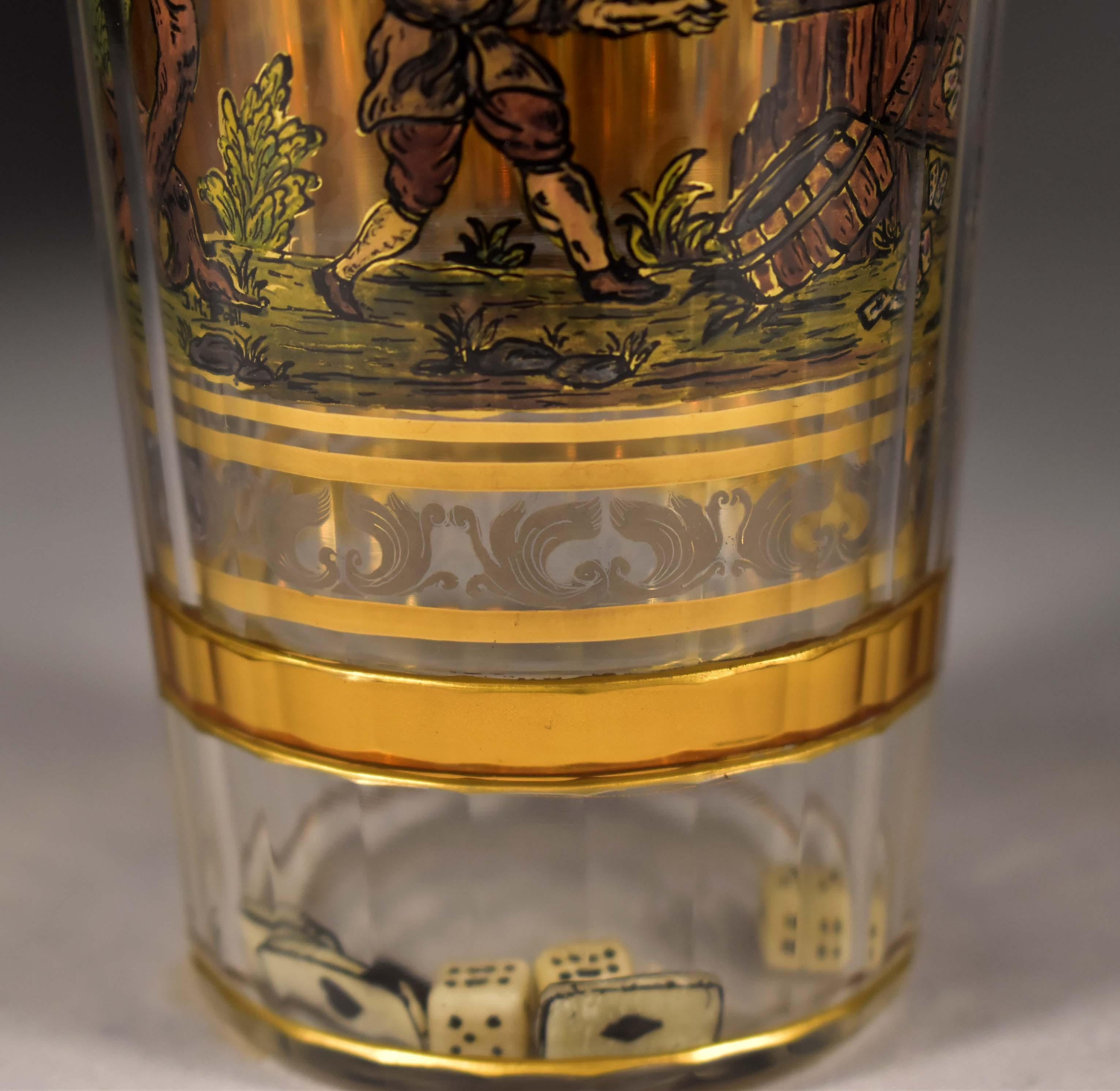 Painted on Gold Double-Walled Goblet, Dice and Cards 20th Century 8