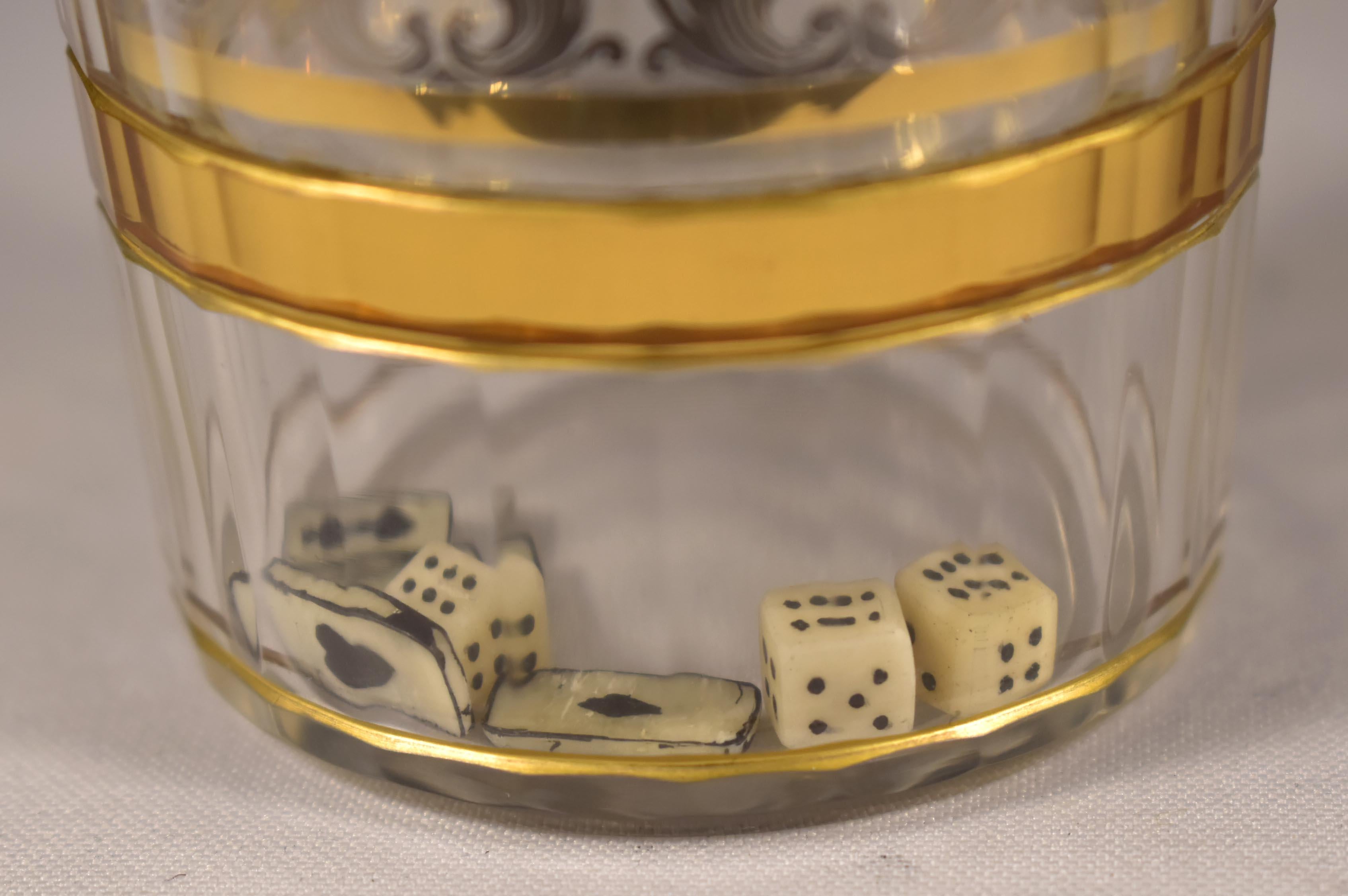 Painted on Gold Double-Walled Goblet, Dice and Cards 20th Century 9