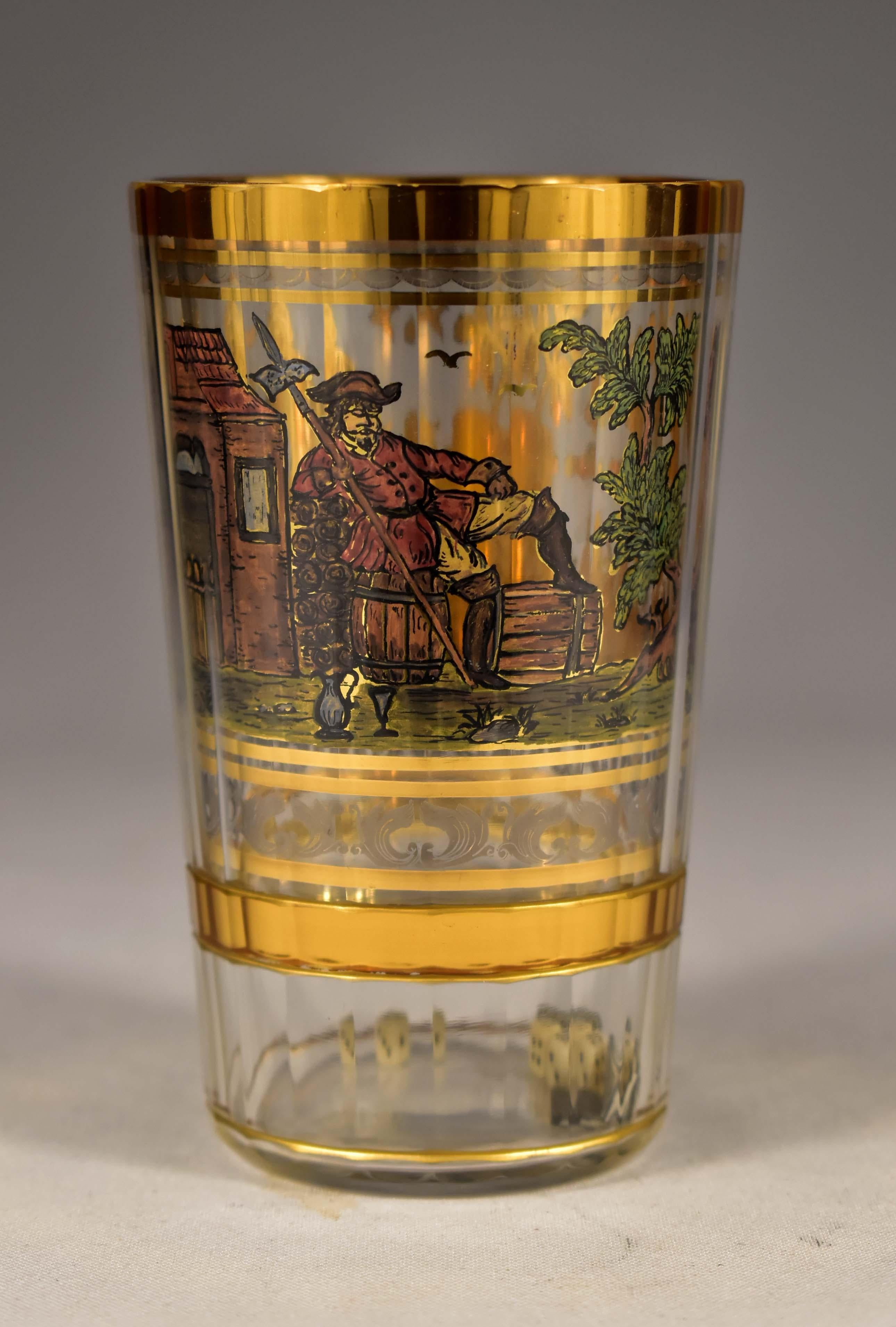 Hand-Crafted Painted on Gold Double-Walled Goblet, Dice and Cards 20th Century