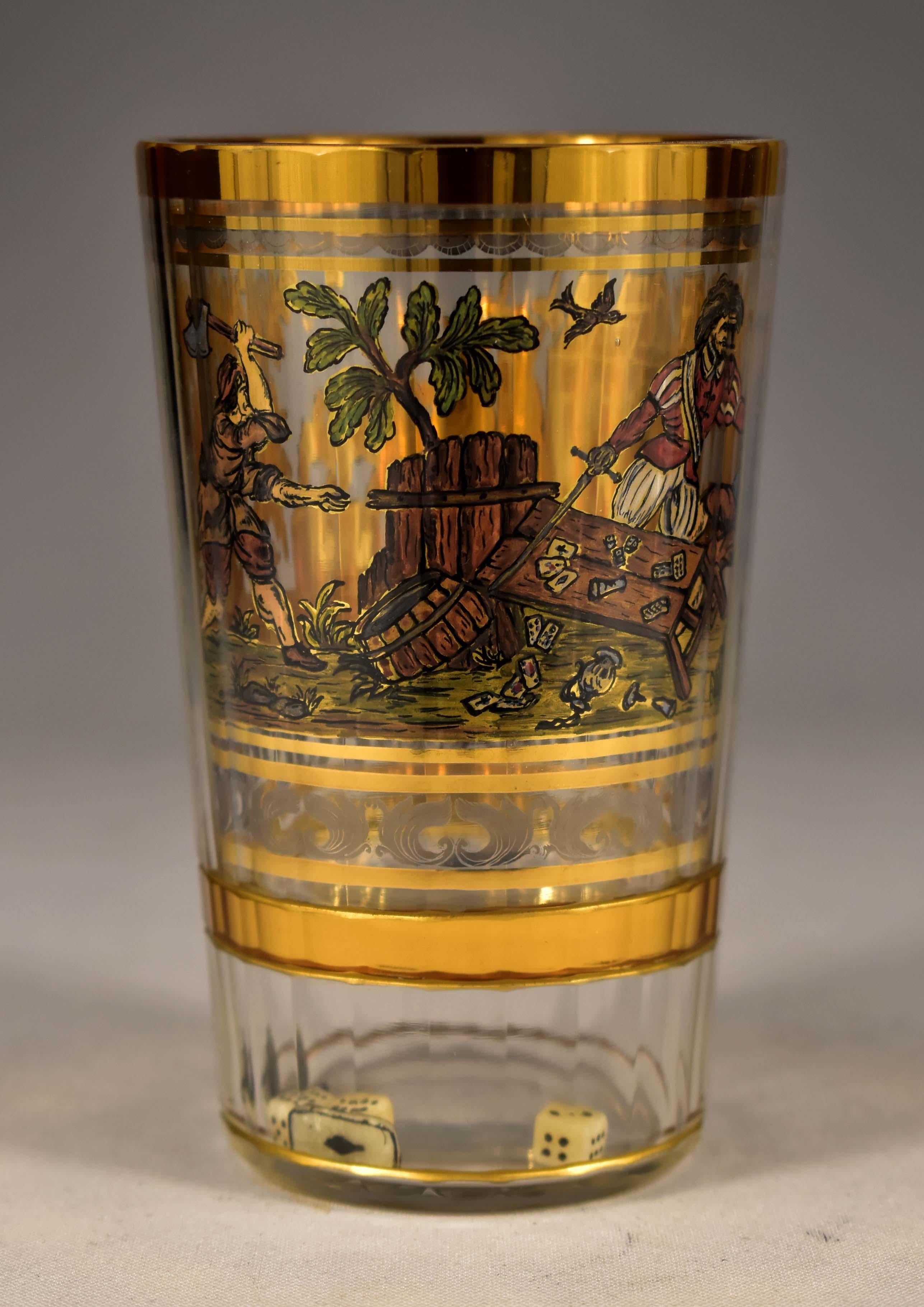 Painted on Gold Double-Walled Goblet, Dice and Cards 20th Century 1