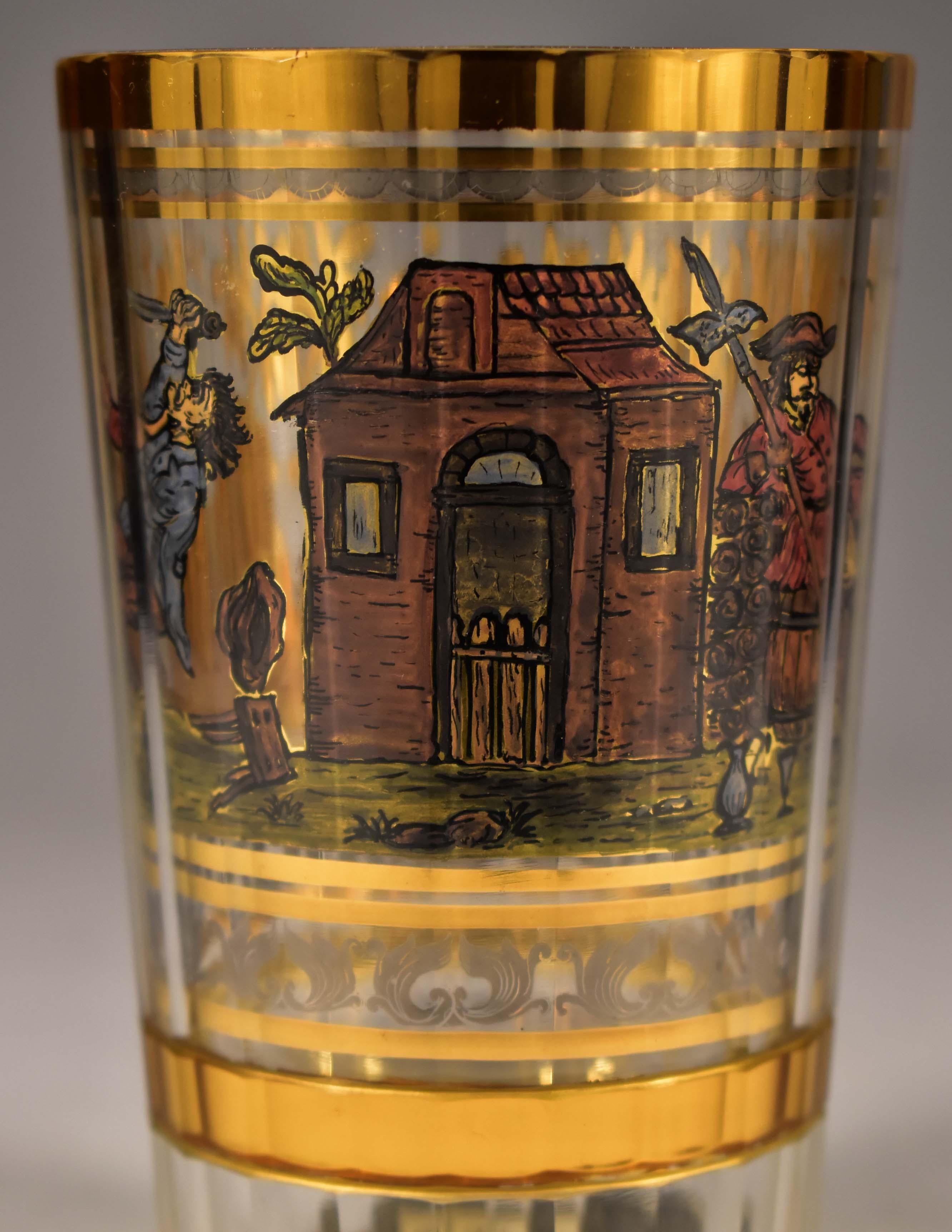 Painted on Gold Double-Walled Goblet, Dice and Cards 20th Century 2