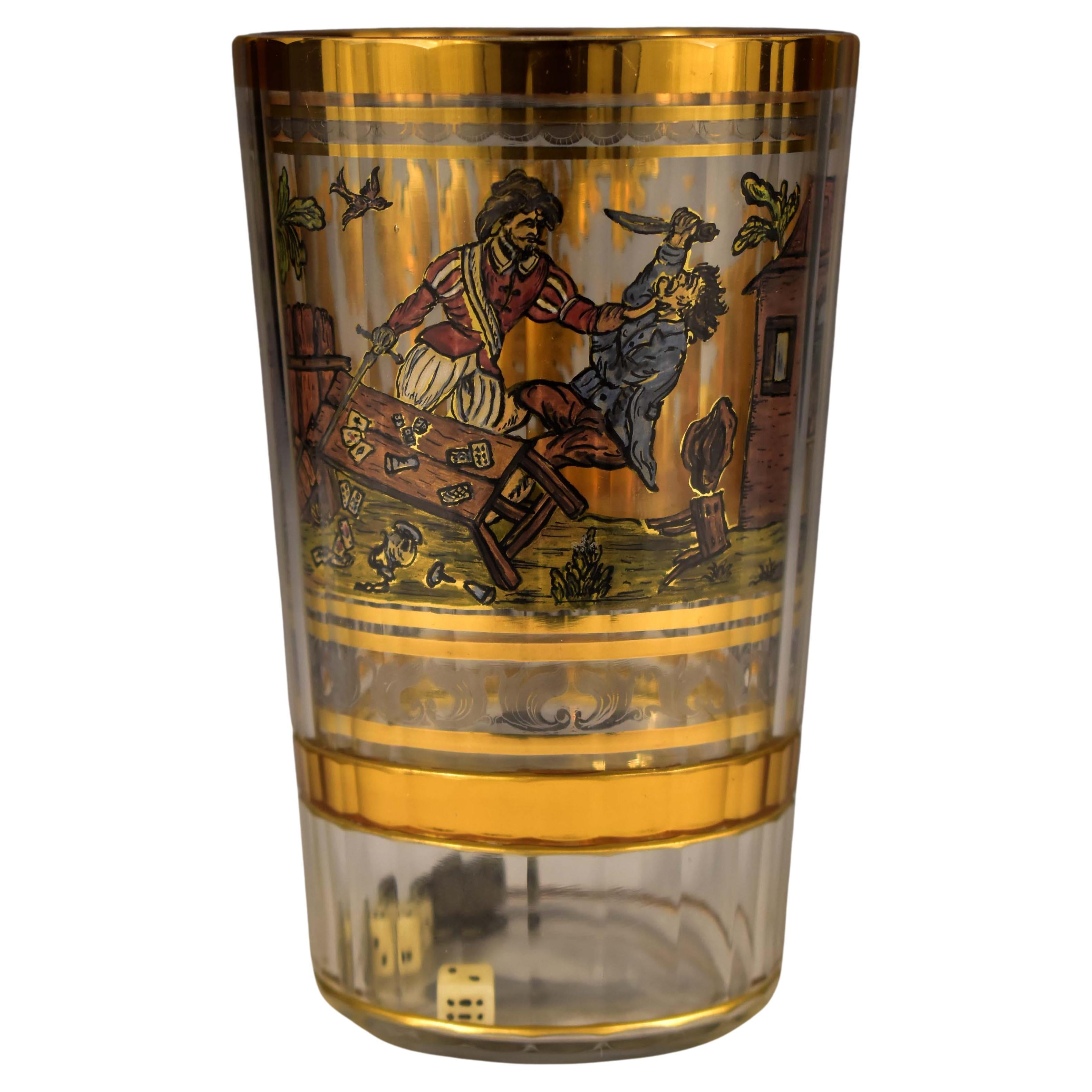 Painted on Gold Double-Walled Goblet, Dice and Cards 20th Century