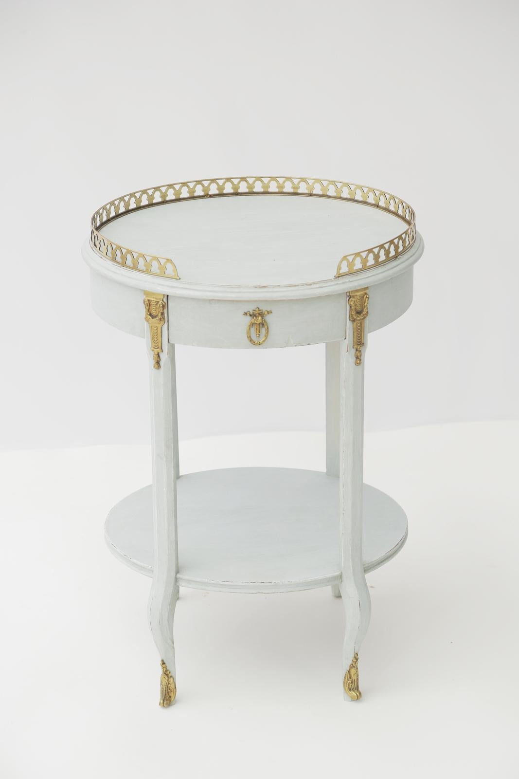 Neoclassical Painted Oval Occasional Table with Bronze Gallery For Sale