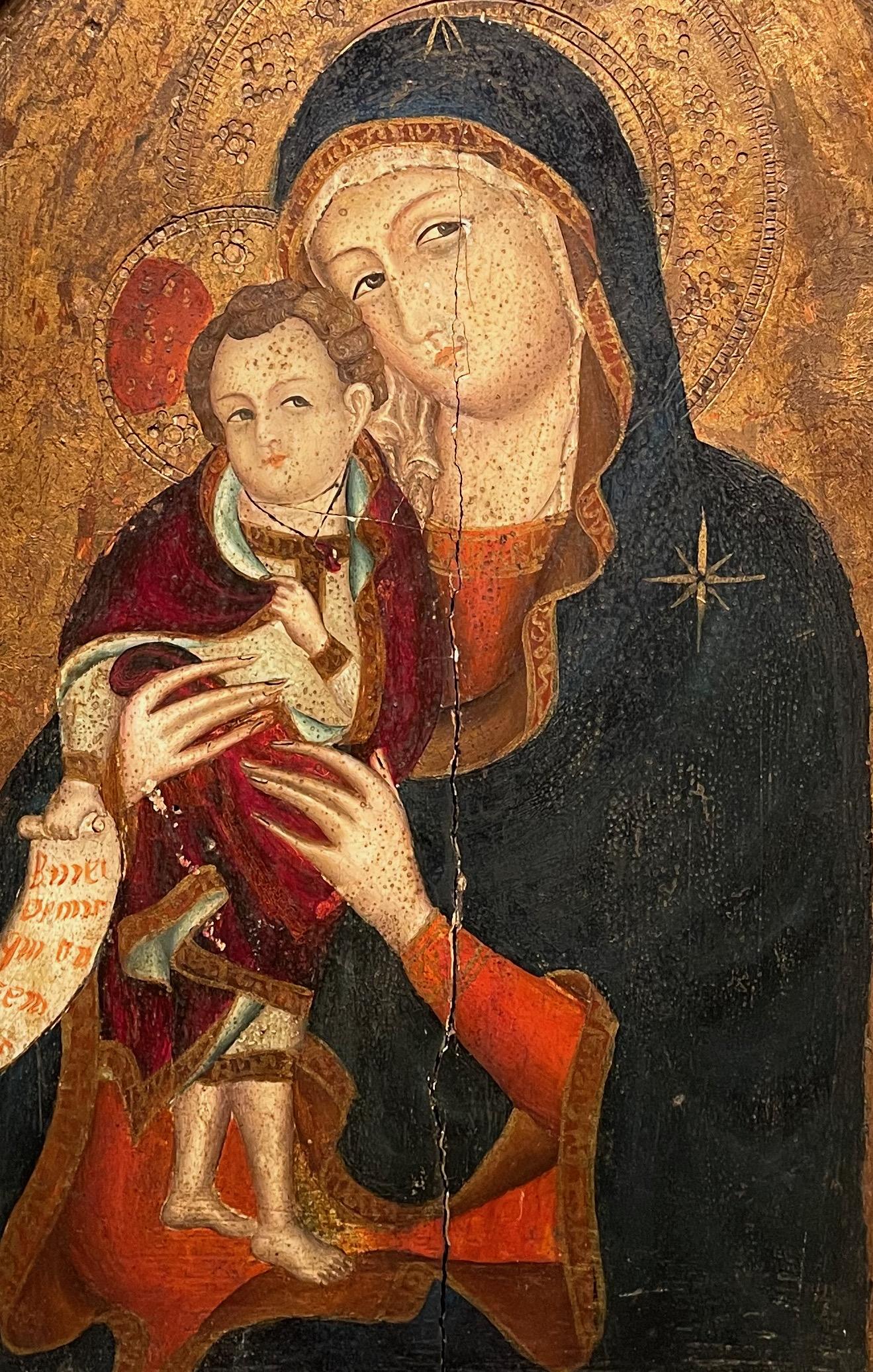 Hand-Painted Painted Panel Representing The Virgin And Child, Italy, 19th C.
