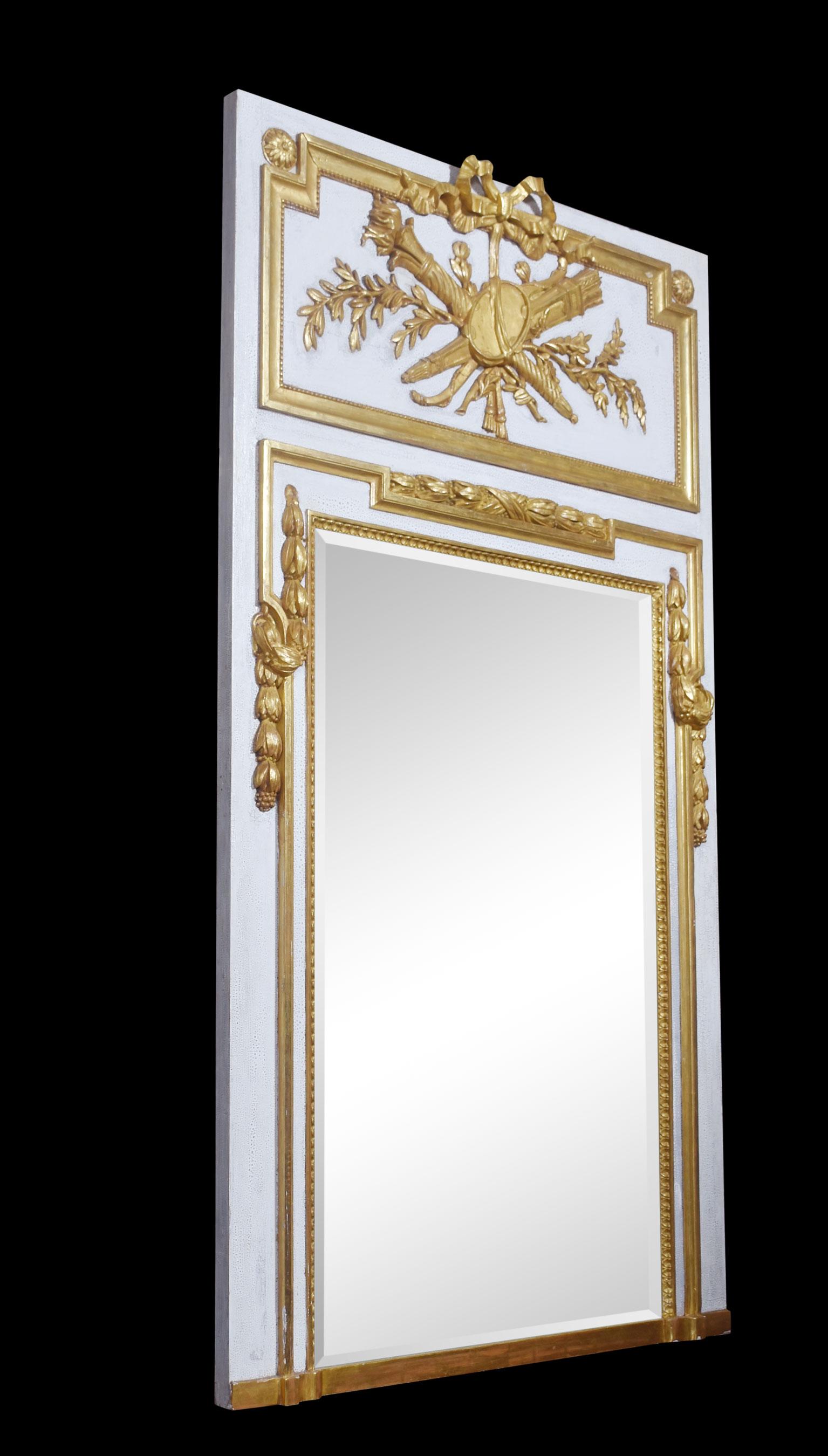 British Painted parcel gilt trumeau wall mirror For Sale