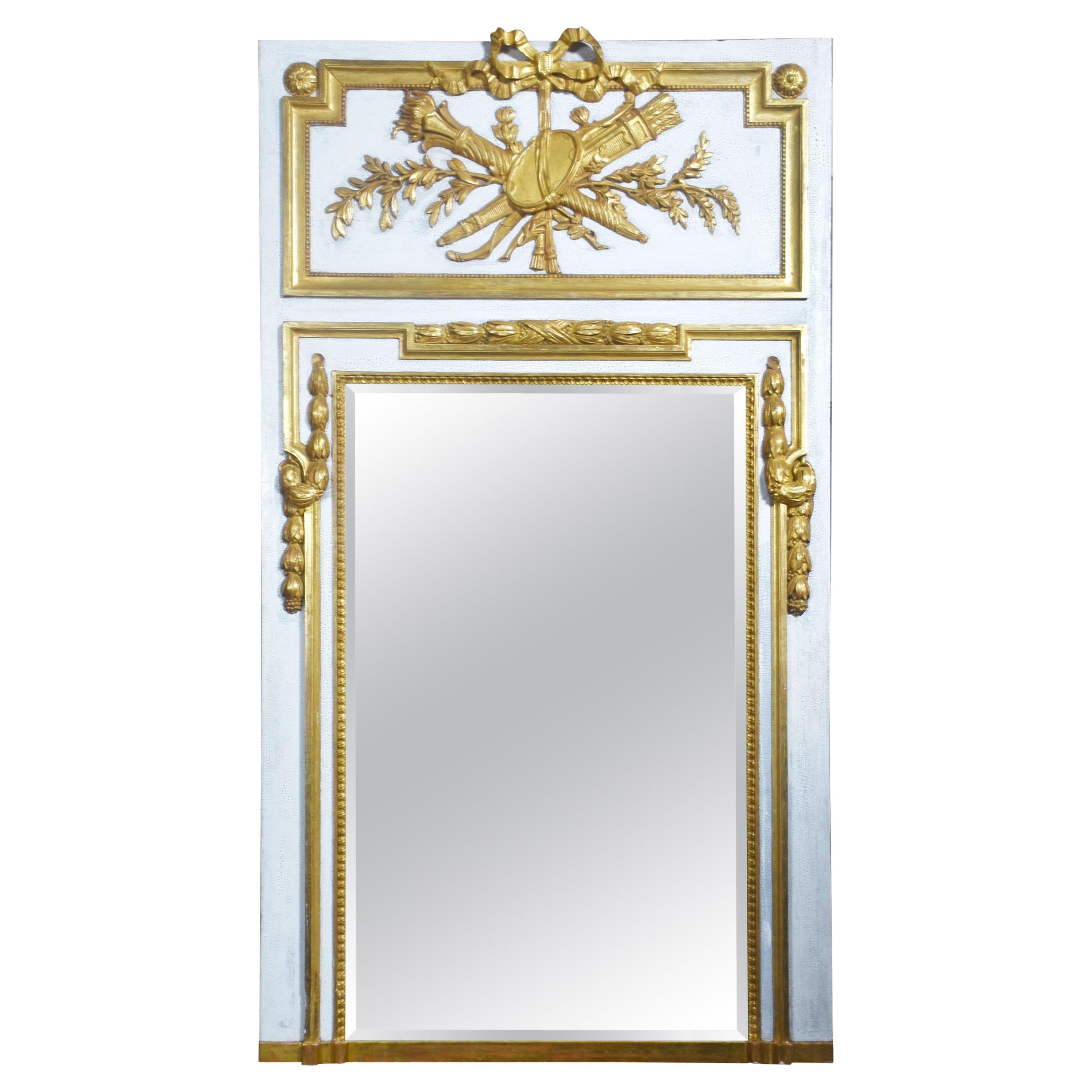 Painted parcel gilt trumeau wall mirror