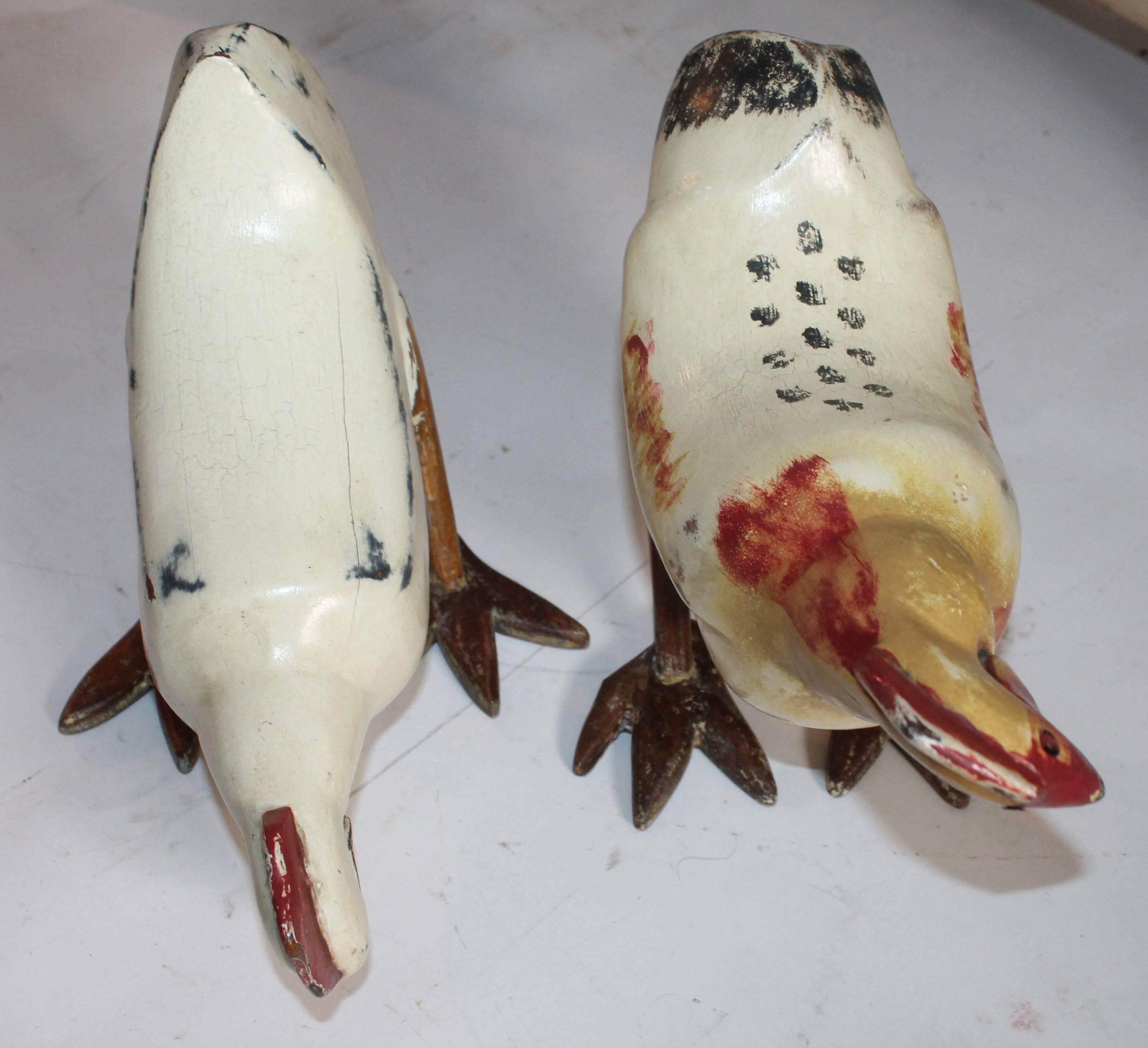20th Century Painted Pecking Chickens, Pair