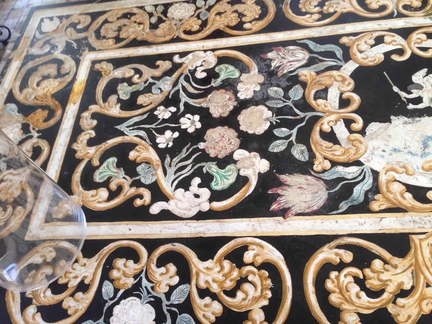 Painted Pietra Dura Tabletop with Wood Pedestals 4